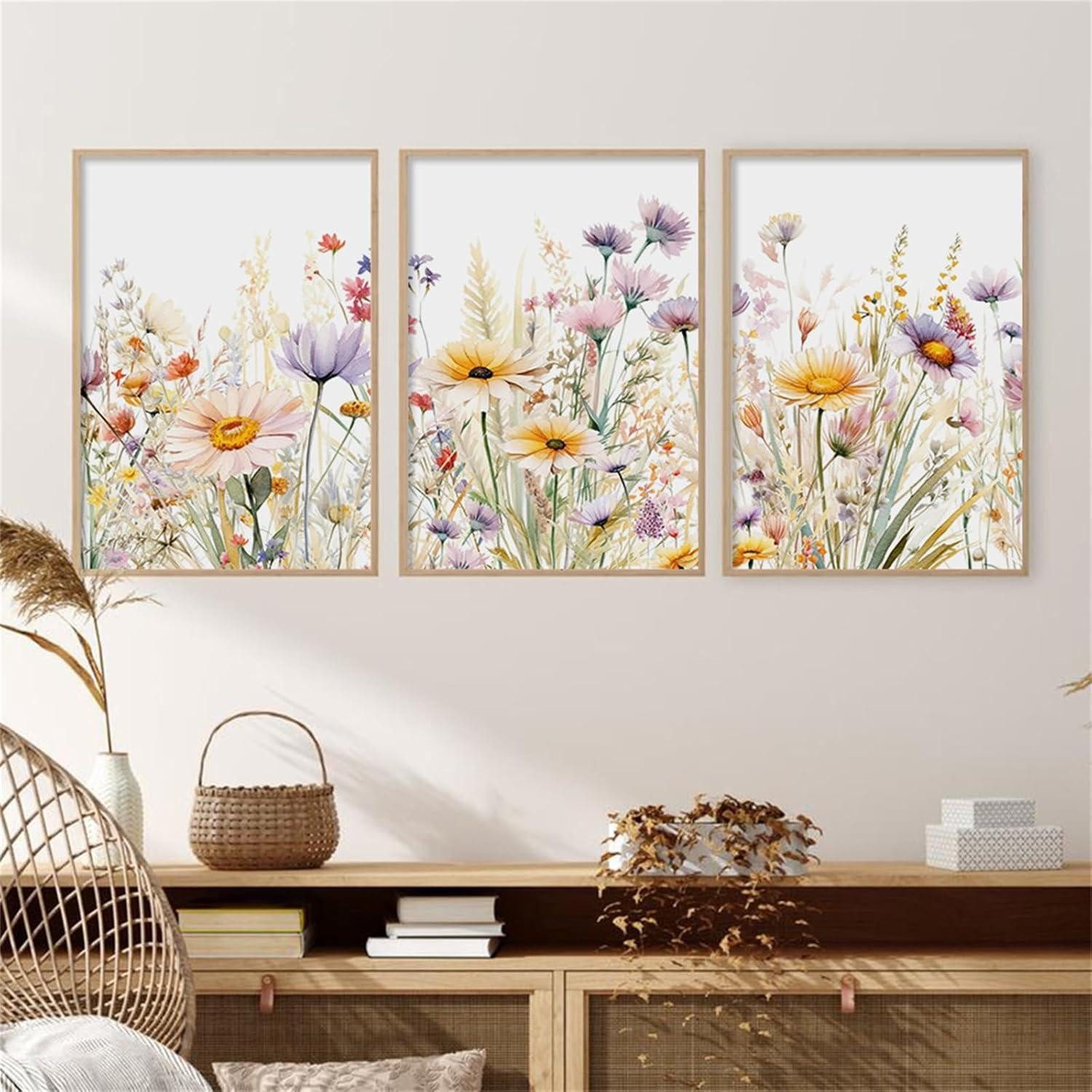 LuxusKollektion Leinwandbild Poster Blumen Gänseblümchen 3er Set Leinwand Wohnzimmer 21 x 30 cm