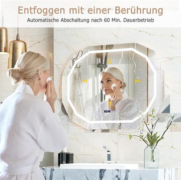 KOMFOTTEU Badspiegel, mit Beleuchtung, Badezimmerspiegel mit 3 Lichtfarben
