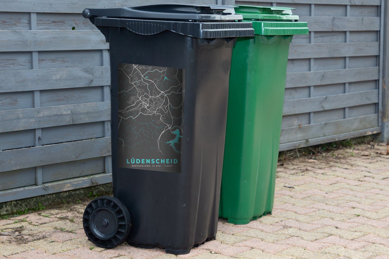 - Blau Karte St), Container, Deutschland Mülltonne, Abfalbehälter - Wandsticker Mülleimer-aufkleber, (1 Sticker, - Lüdenscheid - MuchoWow Stadtplan