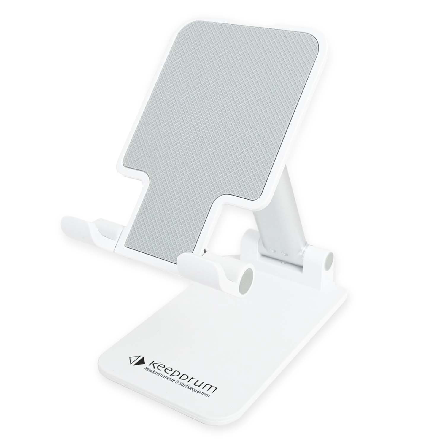 keepdrum Smartphone-Halterung keepdrum DPHS Smartphone Desktop Ständer Weiss, (bis 5,5 Zoll, Rutschfeste Ablagefläche, Rutschfeste Gumminoppen an der Unterseite)