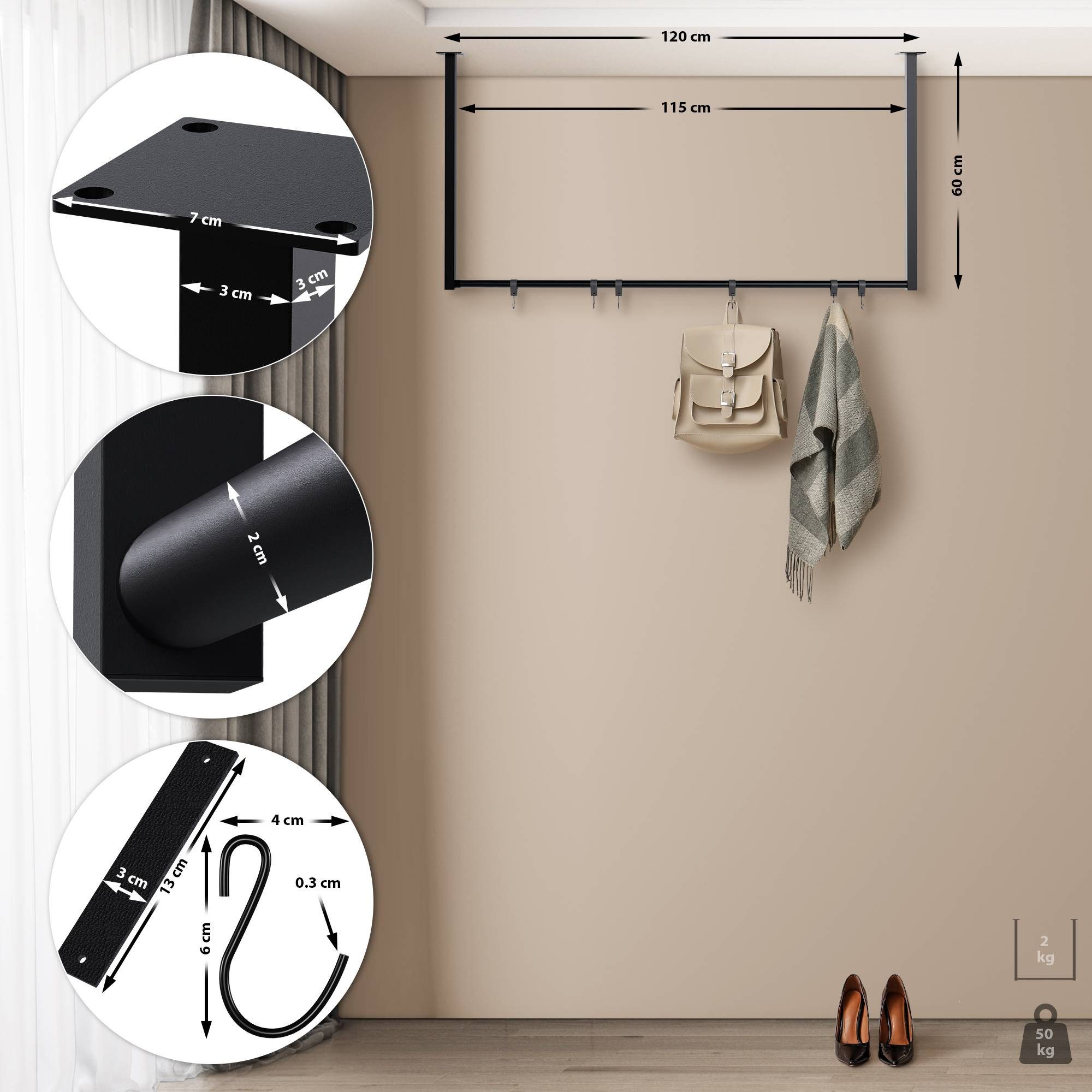 CLP Garderobenständer Fenton, mit 6 Kleiderhaken, für Deckenmontage günstig online kaufen