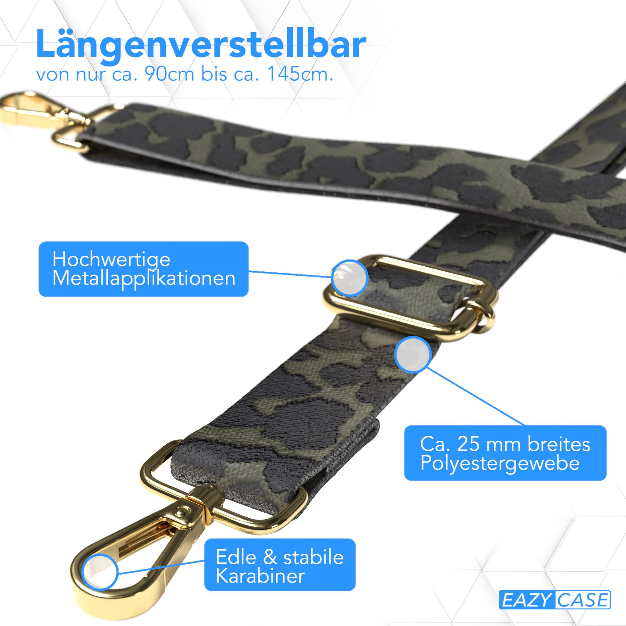 EAZY CASE Schulterriemen Ersatz Taschenriemen Boho Style Breiter Umhängeriemen für Umhängetaschen – Dunkelgrün Camouflage – Bild 3 von 5