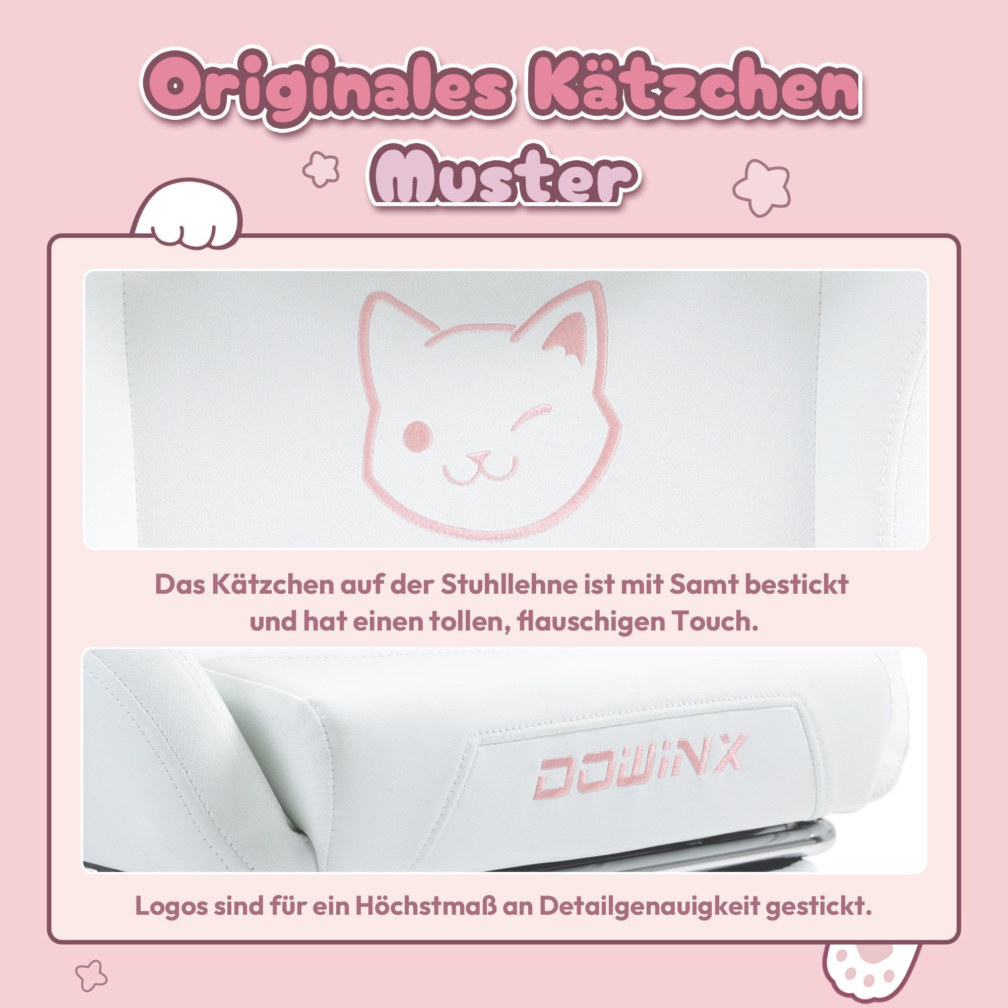 Dowinx Gaming-Stuhl Süße Katze Edition mit Katzenohren und Plüschtier (Packung), Ergonomischer Stuhl mit Hoher Rückenlehne und Lendenwirbelstütze – Bild 3 von 5