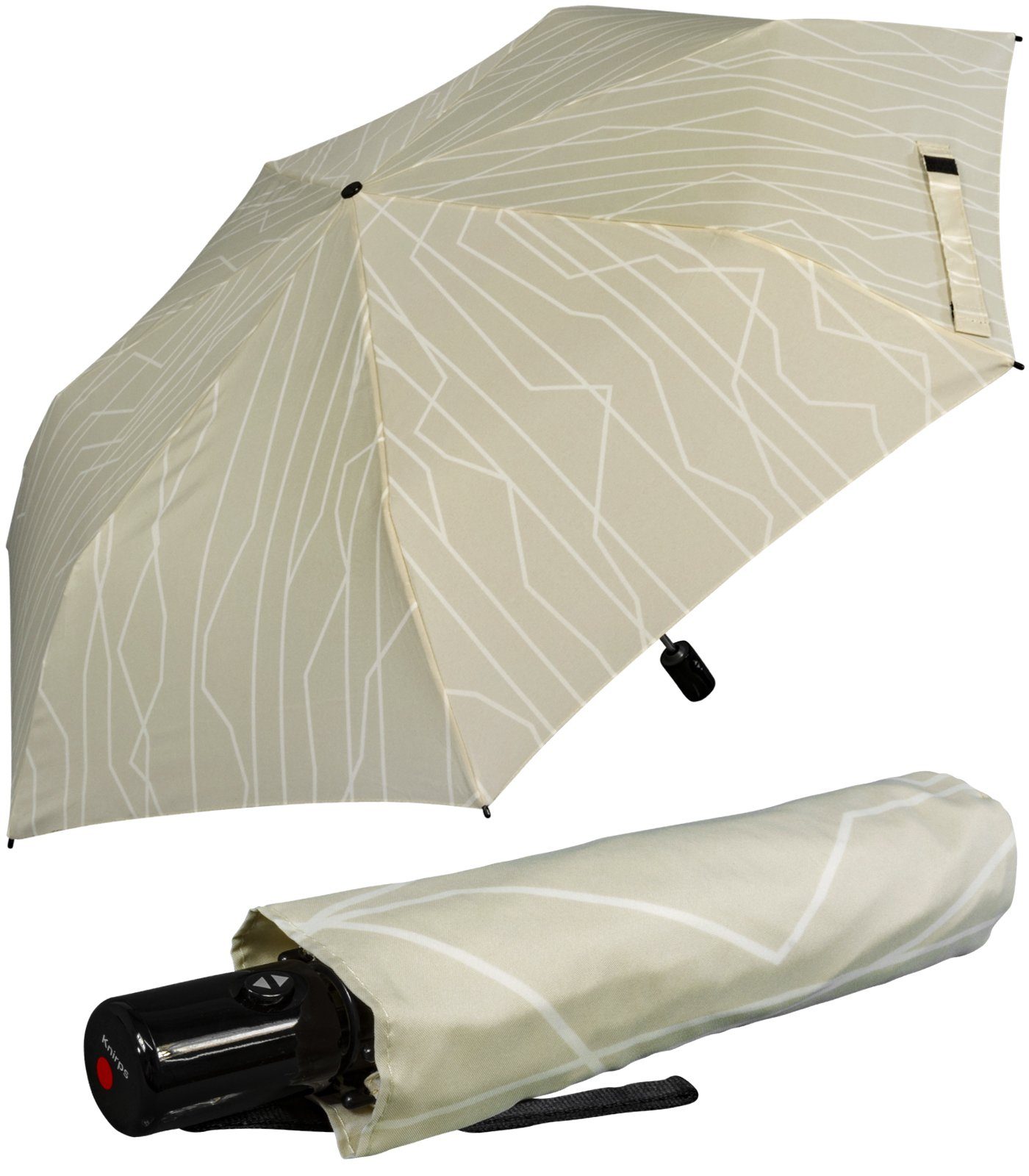 Knirps® Taschenregenschirm leichter, kompakter Schirm mit Auf-Zu-Automatik, mit UV-Schutz - Linien River stone beige