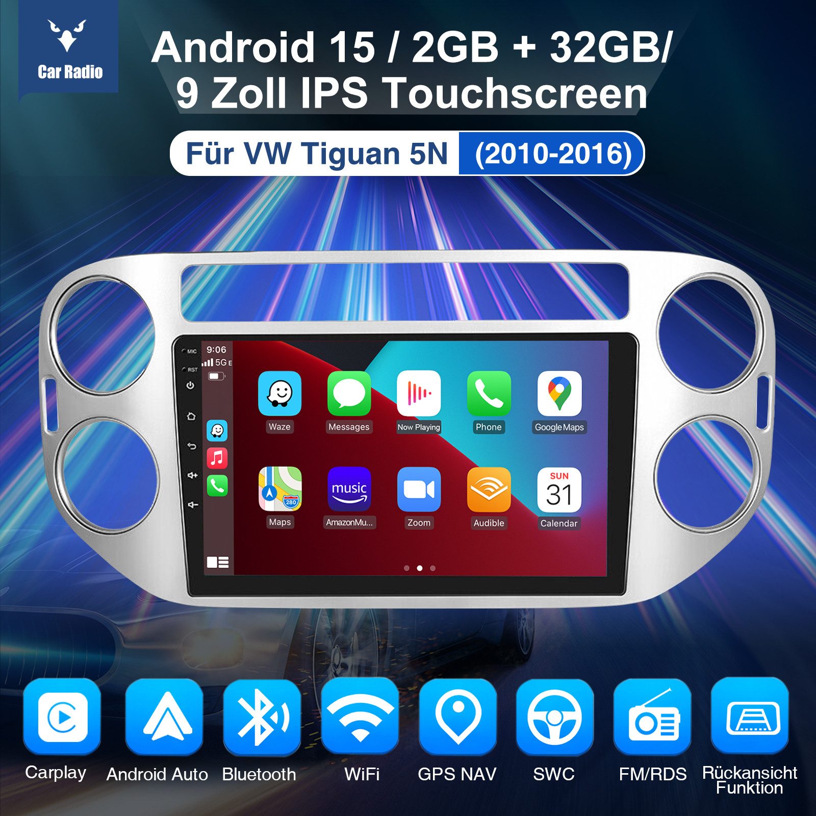 ESSGOO Für VW Tiguan 5N 2010-2016 Android 15 Carplay Android Auto Autoradio (RDS, Digitalradio (DAB), FM, AM, Carplay Android Auto GPS Navi WIFI BT SWC EQ)