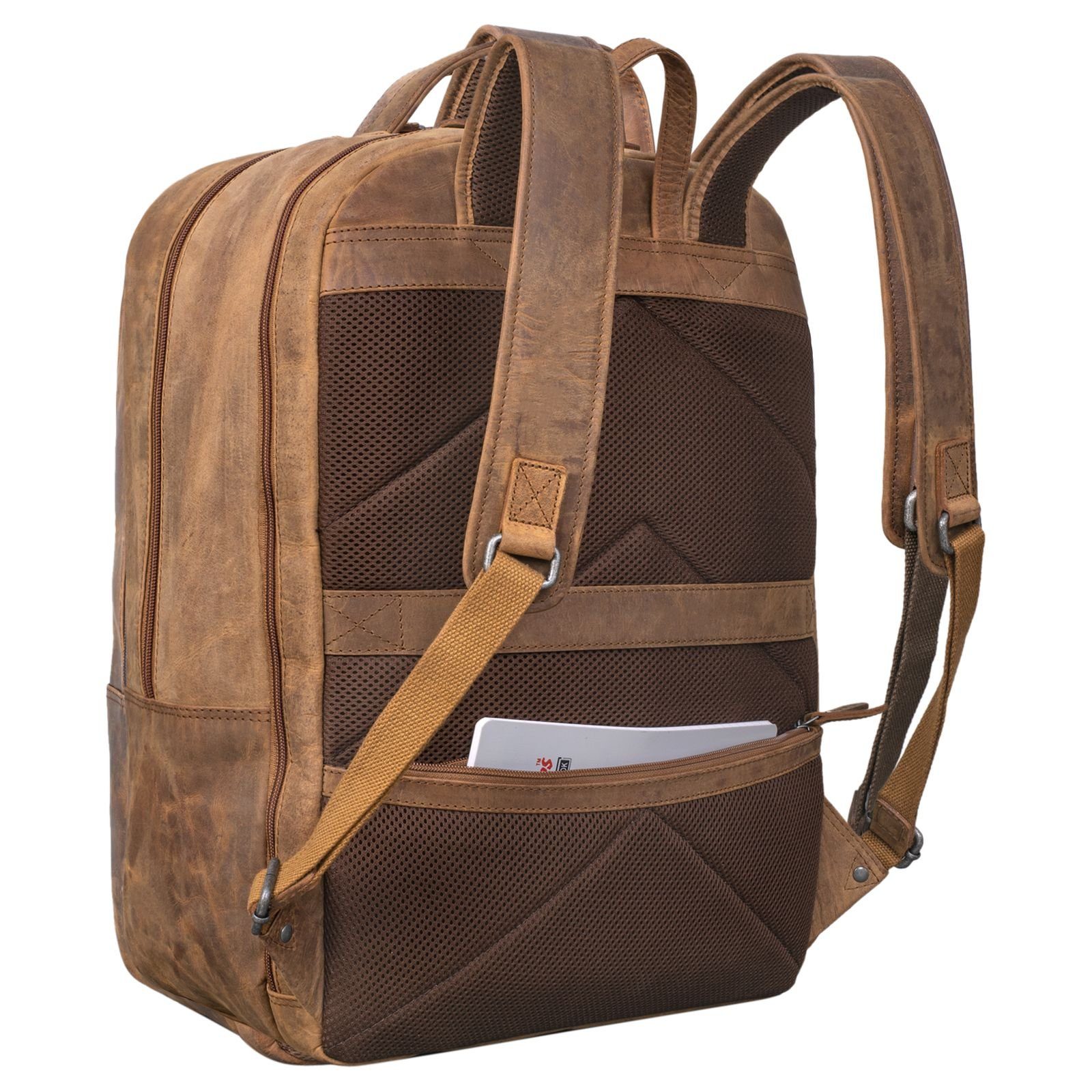 Notebook-Rucksack Leder XL Rucksack STILORD dunkelbraun "Erikson" - tan