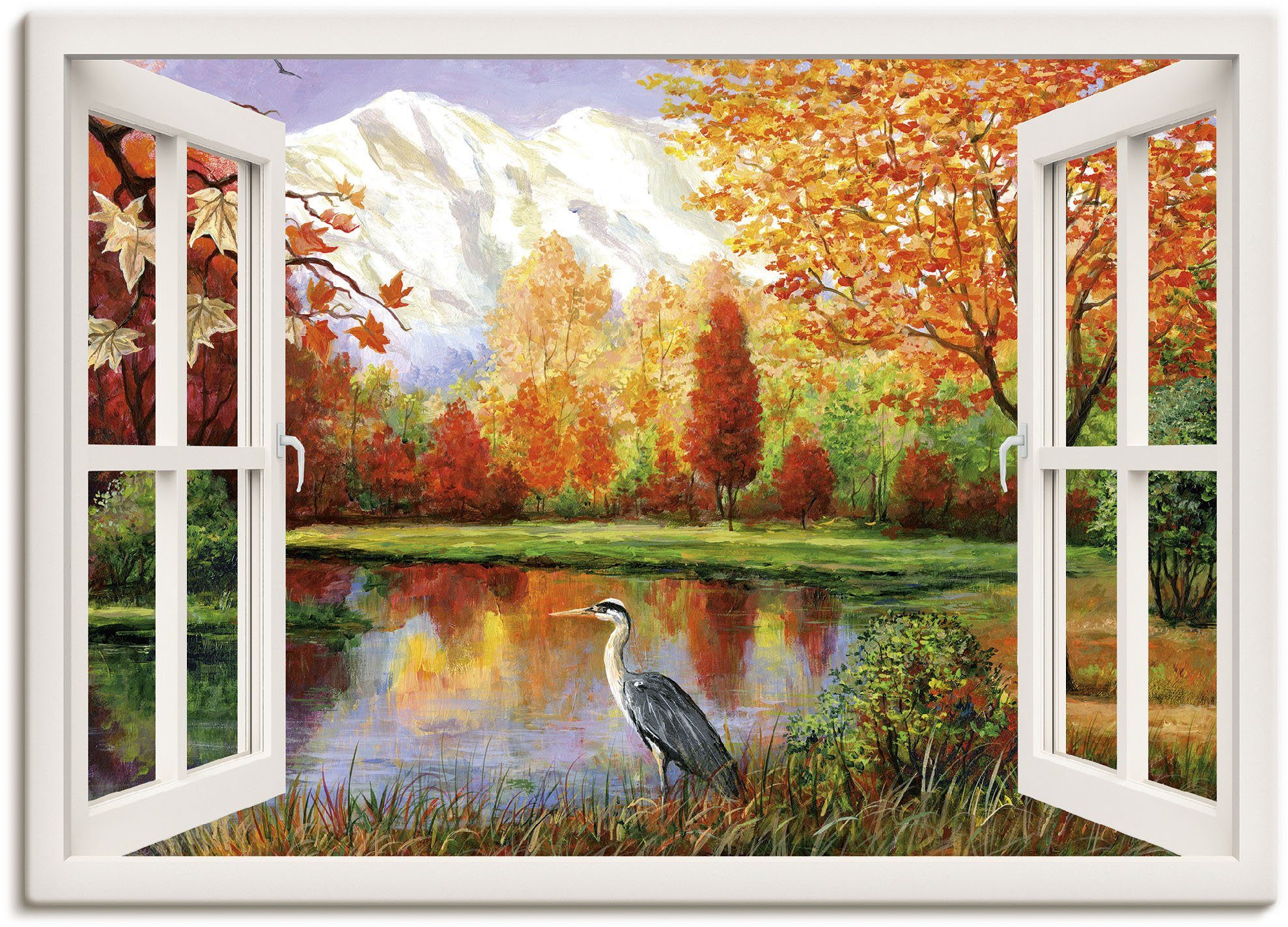 Artland Wandbild »Herbst am See«, Fensterblick (1 Stück), in vielen Größen & Produktarten - Alubild / Outdoorbild für den Außenbereich, Leinwandbild, Poster, Wandaufkleber / Wandtattoo auch für Badezimmer geeignet-Otto
