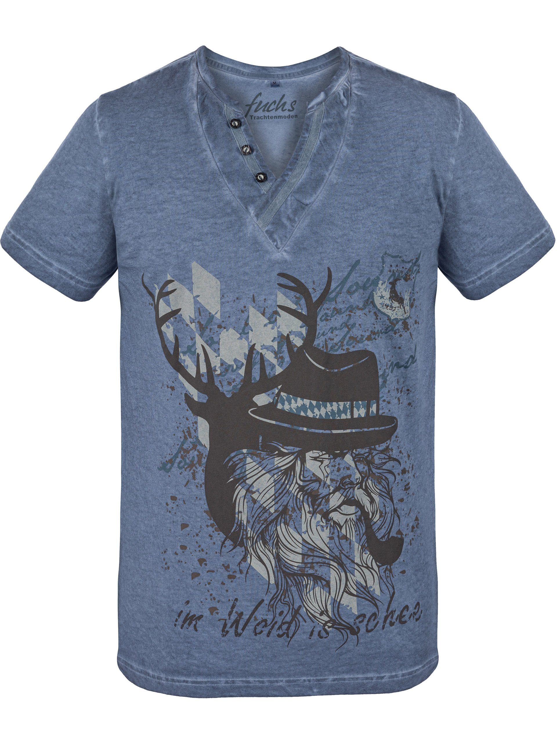 Trachten T-Shirt FUCHS Rups Baumwolle T-Shirt 100 % aus blau