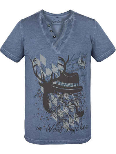 FUCHS T-Shirt Trachten T-Shirt Rups blau aus 100 % Baumwolle