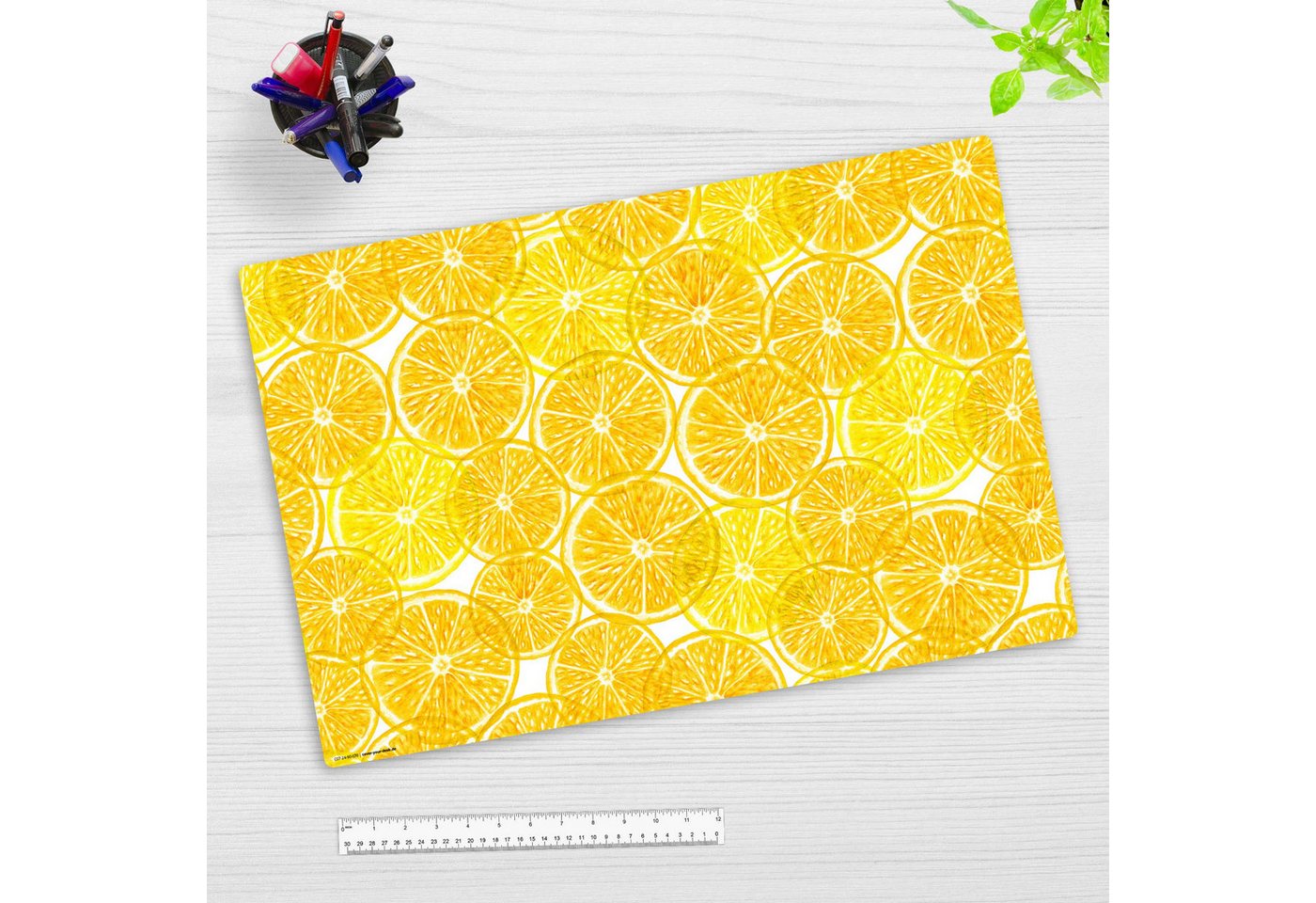 Thumbnail - cover-your-desk.de Schreibtischunterlage abwaschbar - Gelbe Zitronen Scheiben - premium Vinyl - Made in Germany, (1 tlg)