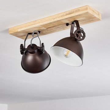 hofstein Deckenleuchte »Mot« Deckenlampe aus Metall/Holz in Schwarz-Braun/Natur, ohne Leuchtmittel, mit verstellbaren Strahlern, 2xE14, Retro/Vinatge Design