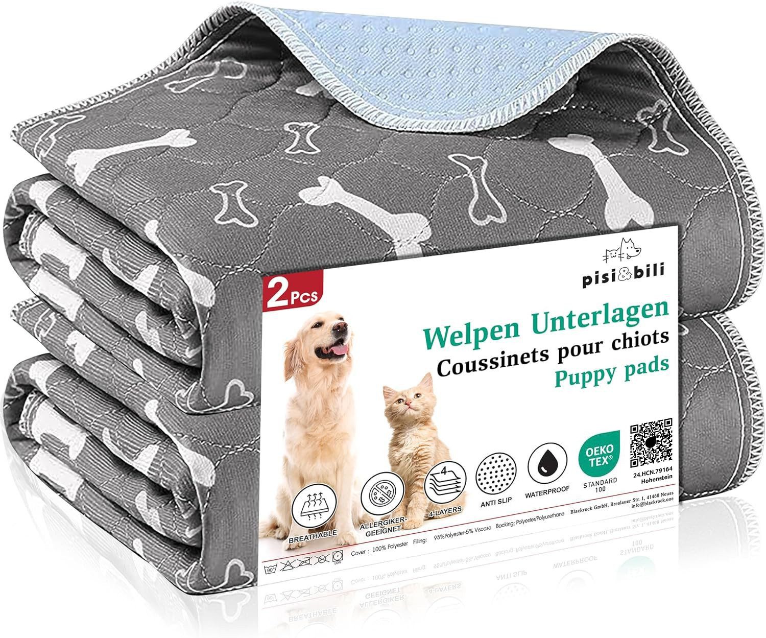 Pisi & Bili Hundematte Welpen Unterlagen, 2er Urinunterlage für Hunde - Katzen, Trainingspad, Polyester, wasserdicht, wiederverwendbar