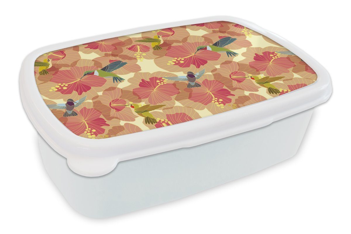Brotbox Lunchbox Kunststoff, Jungs Vogel Erwachsene, weiß Mädchen Kinder Blume und und Kolibri, (2-tlg), Muster MuchoWow für - - für - Brotdose,