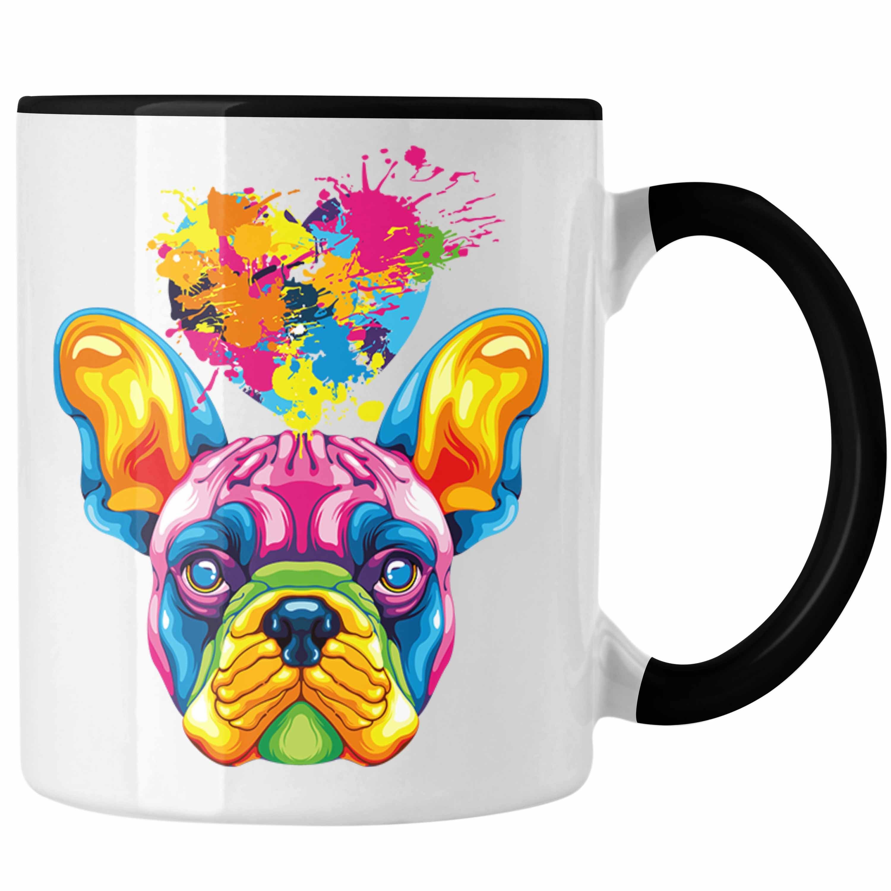 Trendation Tasse Herz Bulldogge Geschenk Farbe Besitzer Tasse Französische Schwarz Spr Lustiger