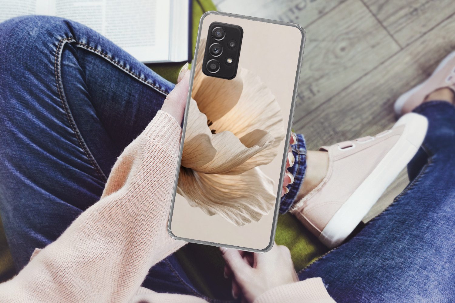 MuchoWow Handyhülle für Samsung Galaxy A53 5G Blume - Beige - Creme, Phone Case, Silikon, Schutzhülle Dünn