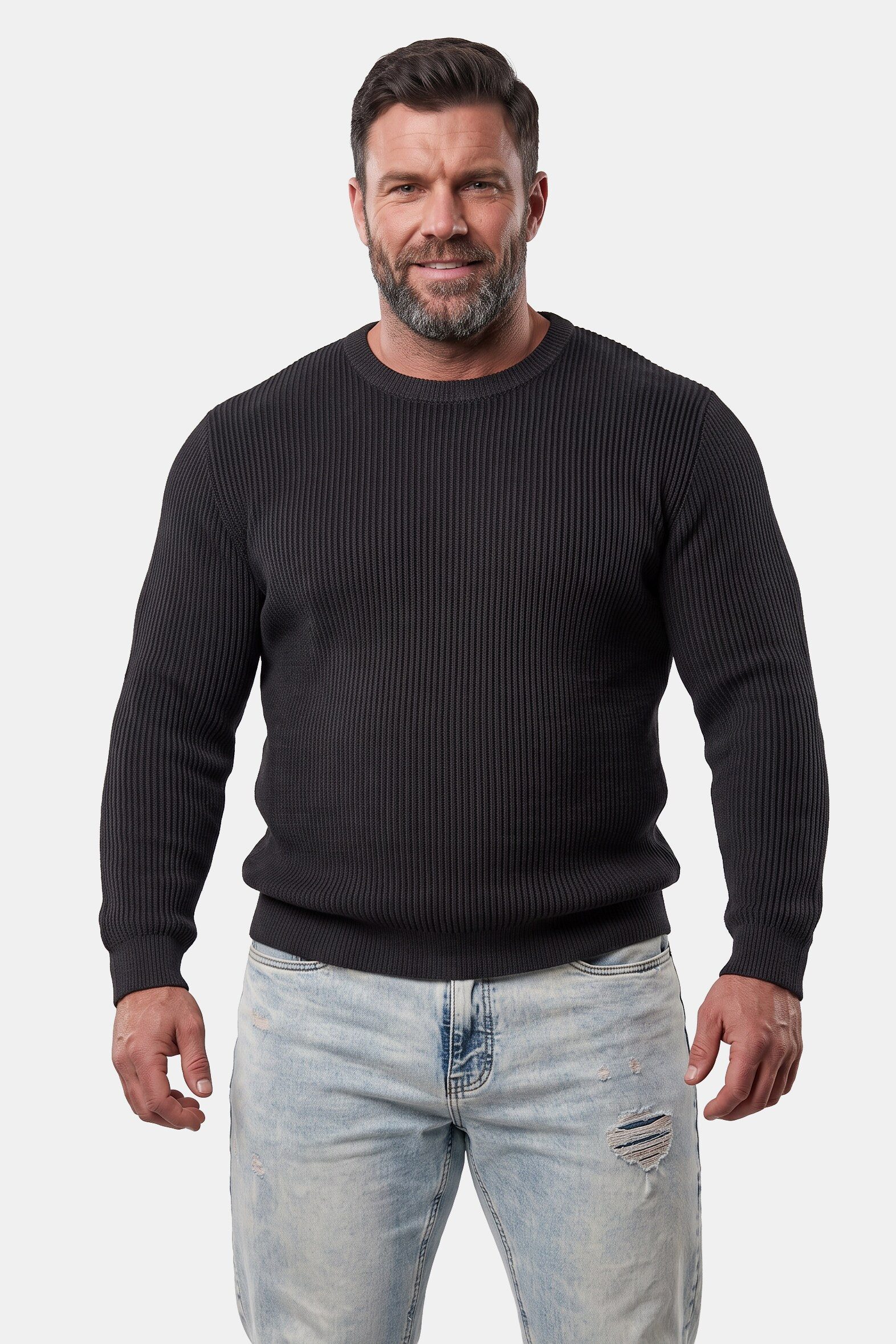 Men Plus Rundhalspullover Men+ Pullover extrawarm Rippstrick bis 8 XL