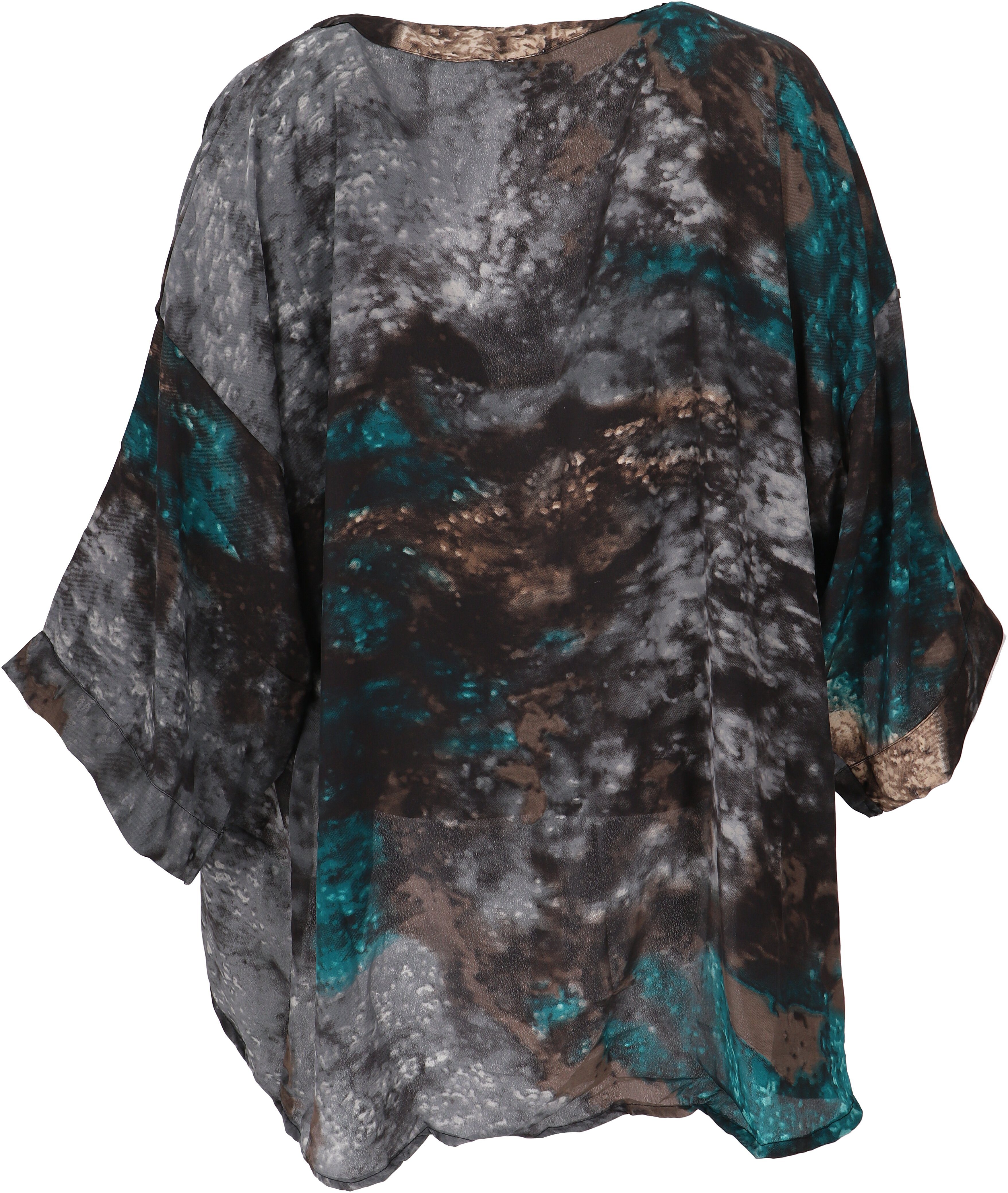 Guru-Shop Kimono Kurzer Kimono, -.., Boho Kimono, offener alternative Kimono Bekleidung blau/schwarz