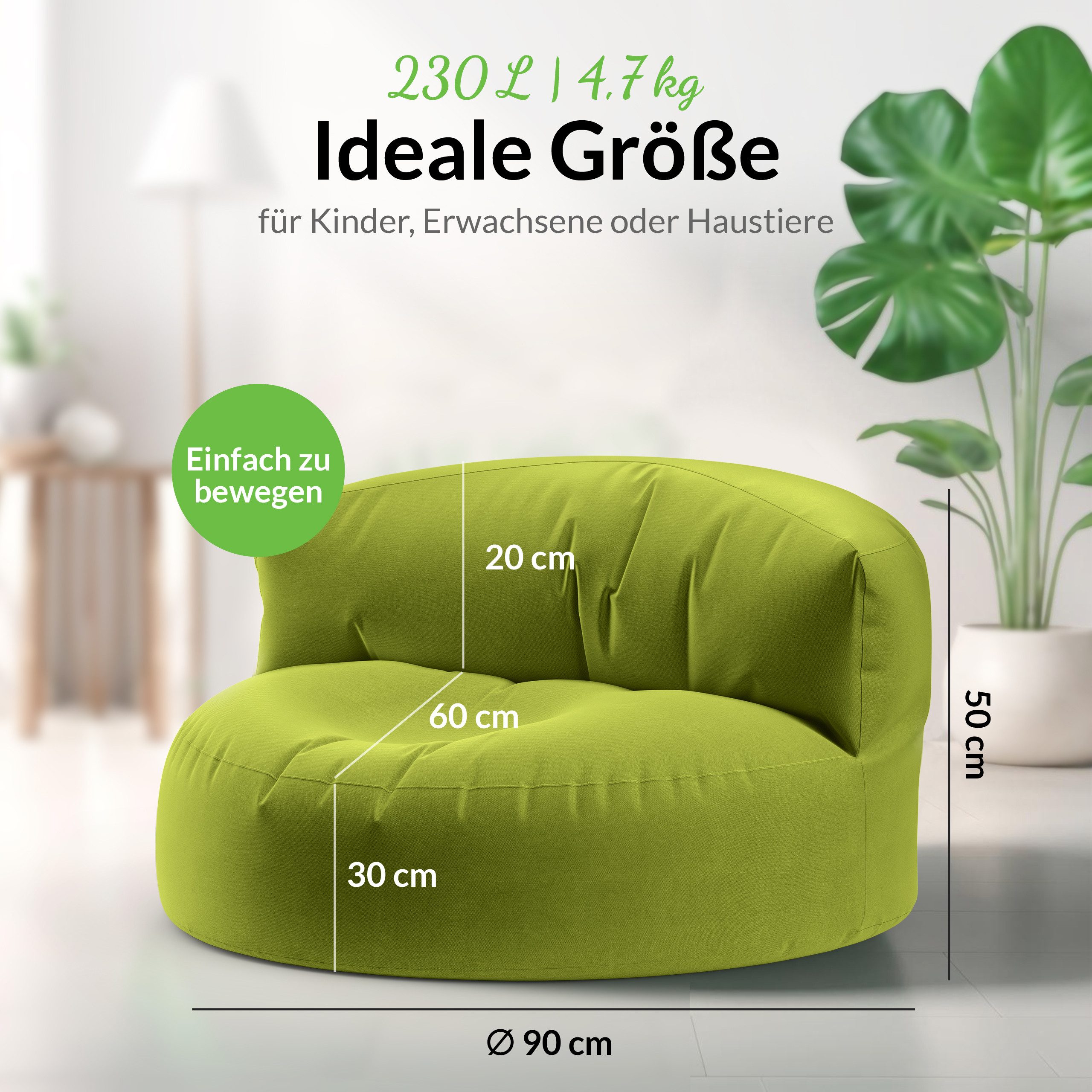 Green Bean Sitzsack Sitzsack Sofa Indoor Outdoor Lounge (mit Rückenlehne, wasserabweisender & abwaschbarer Bezug), Couch Sitzmöglichkeit Gartenliege mit Rückenlehne