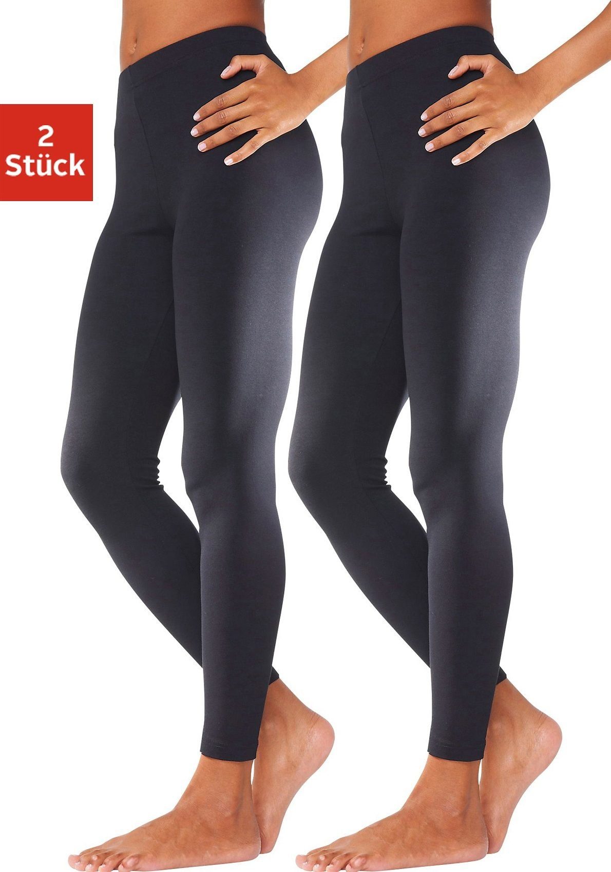 schwarz vivance active mit Gummibund, (2er-Pack) Loungewear Leggings