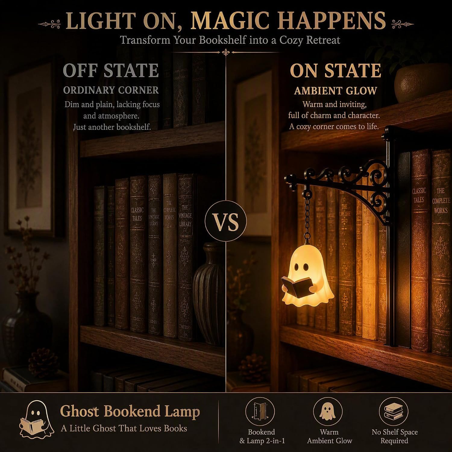 FELIXLEO Wandleuchte Bücherregal Lampe Halloween Deko Geist Bookshelf Lantern – Bild 3 von 5