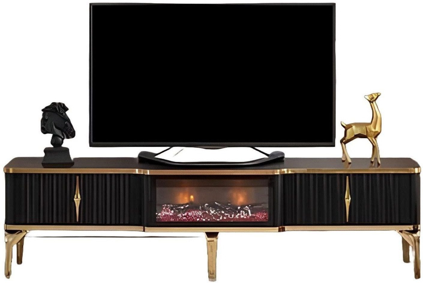 Lowboard Luxuriöses schwarzes TV-Lowboard aus MDF und Metall