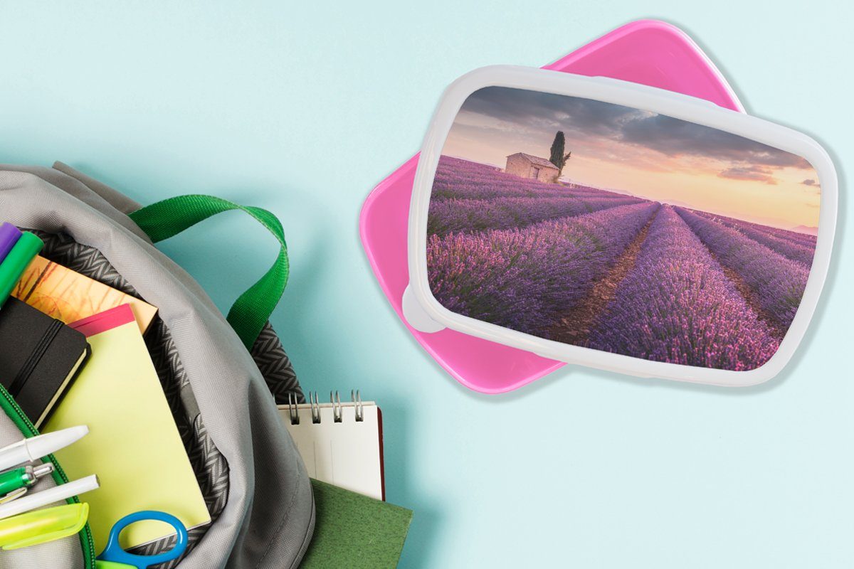 Mädchen, Blumen Kinder, Kunststoff Brotdose Feld, Lavendel Lila MuchoWow - Lunchbox - für Brotbox Erwachsene, Kunststoff, - rosa (2-tlg), Snackbox,
