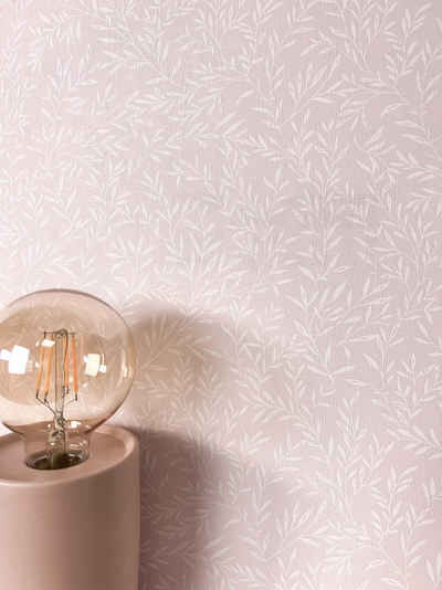 Newroom Vliestapete, Rose Tapete Floral Zweige - Vintage Blumentapete Weiß Romantisch 3D Optik Blätter für Schlafzimmer Wohnzimmer Küche