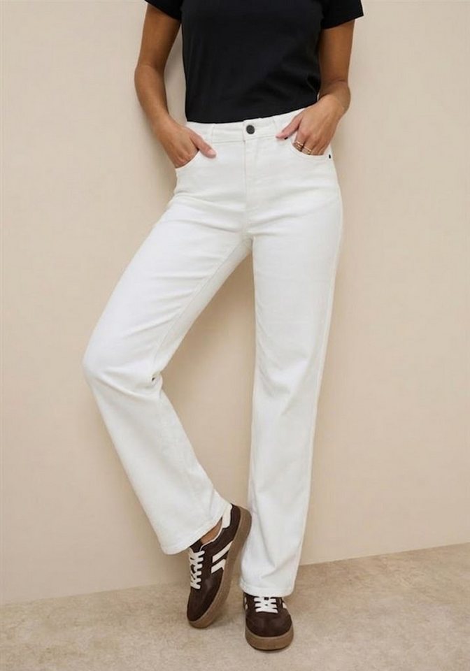 Tamaris Weite Jeans mit modischer Silhouette und hohem Tragekomfort hohe Leibhöhe, langer Schnitt, mit Knopf-Applikationen