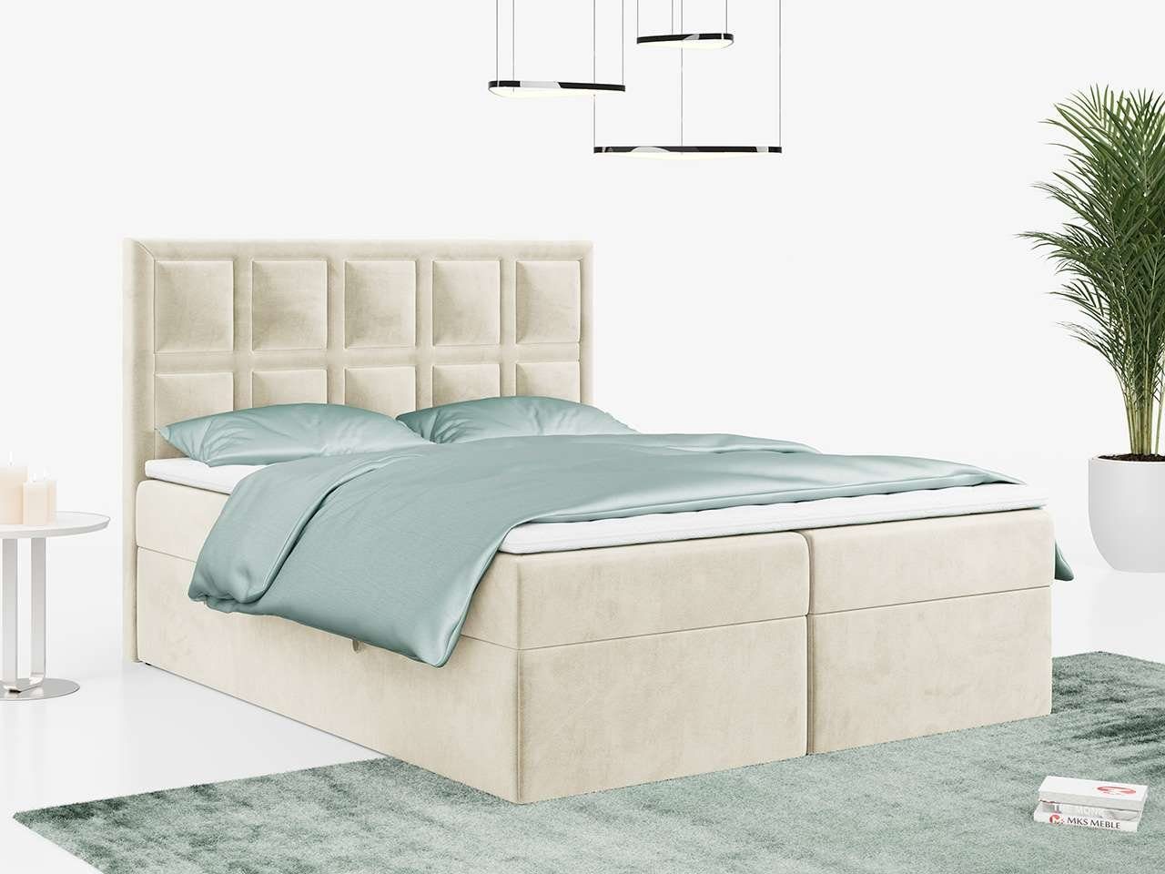 MKS MÖBEL Boxspringbett PREMIUM für Doppelbett mit mit Bettkasten Schlafzimmer, 5, Kopfteil Polsterbett