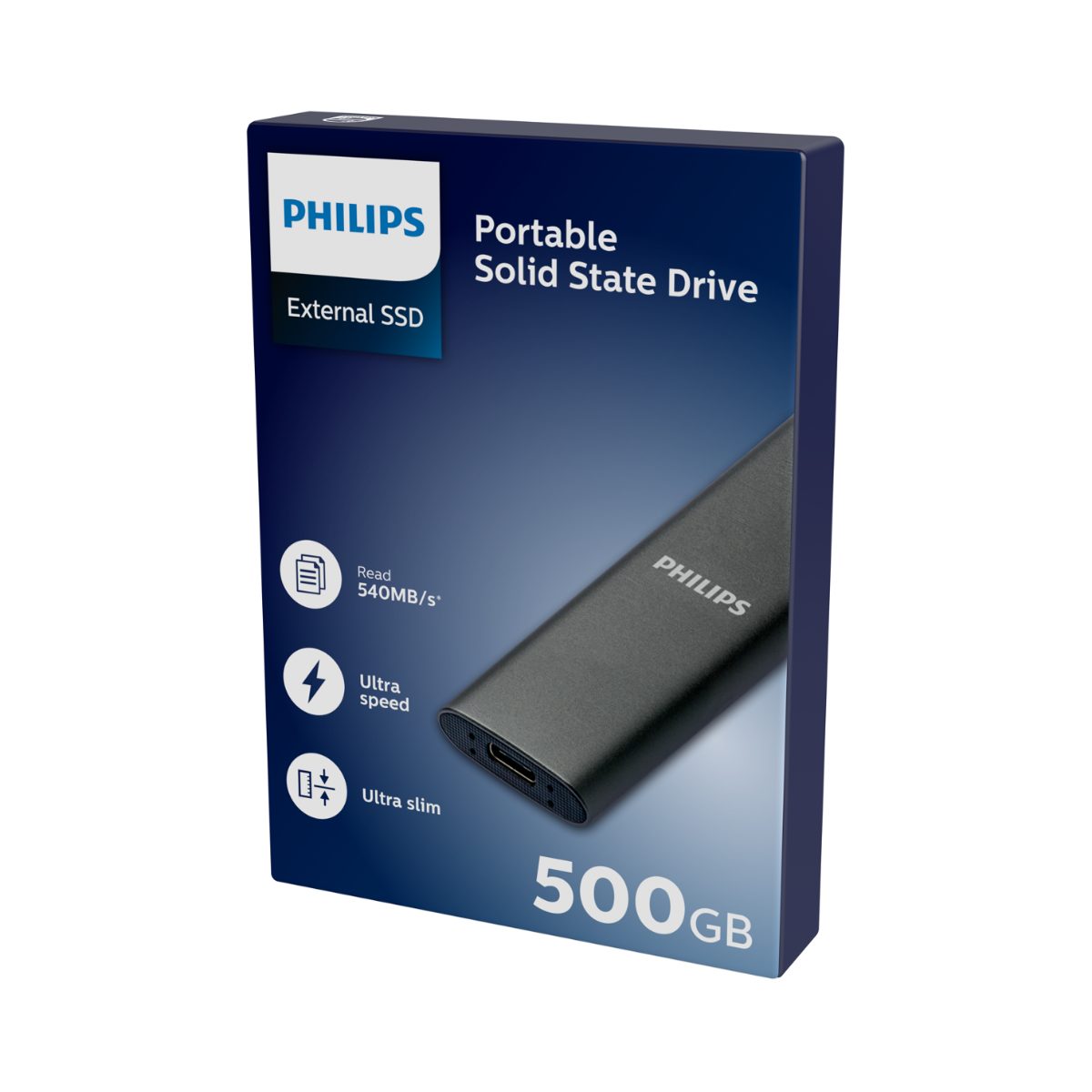 Philips SSD 3.2 Grey, Ultra externe MB/S Space FM50SS030P/00 Aluminium, (500GB) SATA" 540 MB/S 520 Speed USB-C Schreibgeschwindigkeit, Lesegeschwindigkeit,