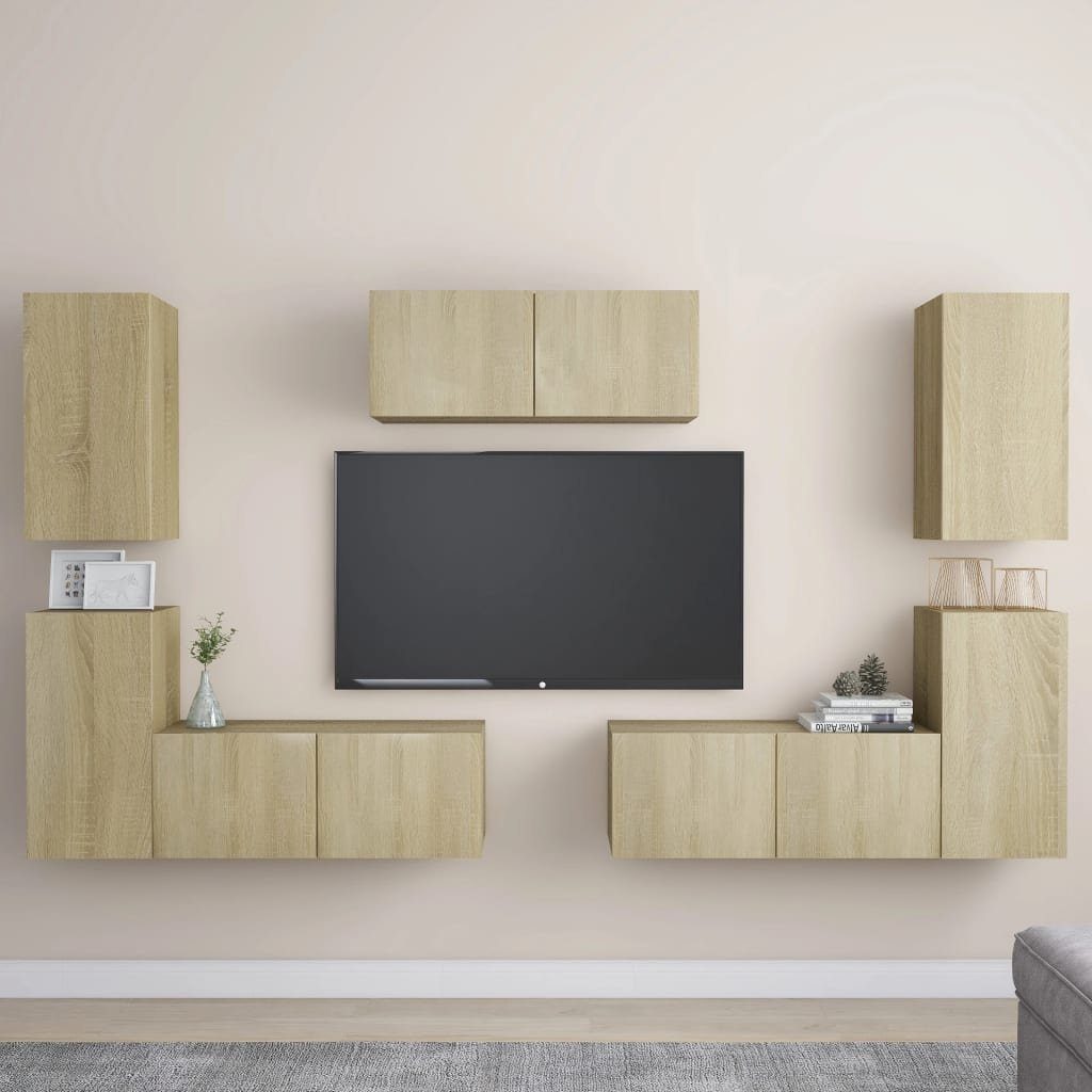 Holzwerkstoff furnicato TV-Schrank-Set TV-Schrank 7-tlg. Sonoma-Eiche