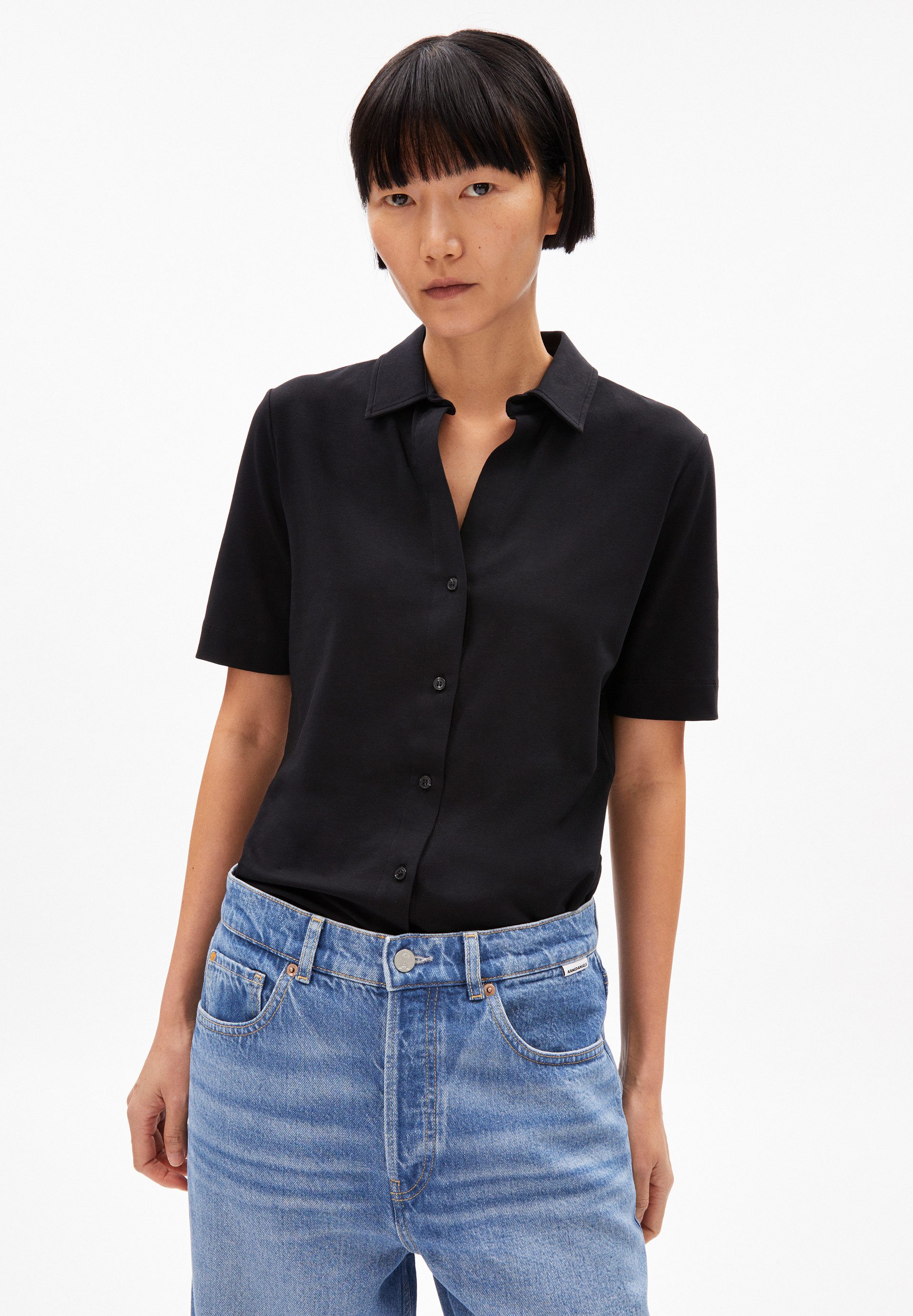 Kurzarmbluse NALITAA BLOUSE Bluse aus Bio-Baumwoll Mix
