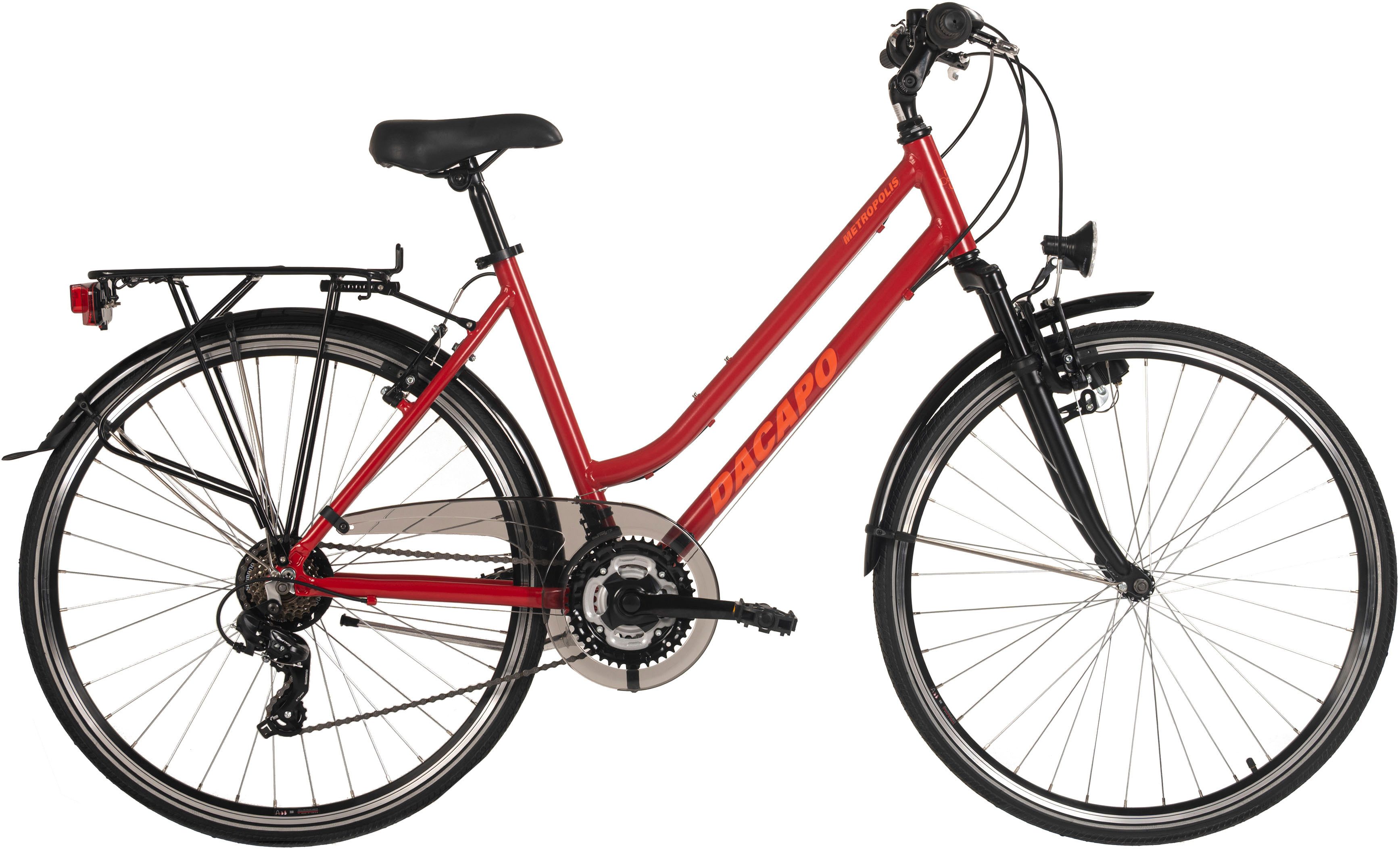 Dacapo Trekkingrad Metropolis Trekkingrad Damen 28'' Rot 21 Gänge RH 48 cm, 21 Gang Shimano Tourney Schaltwerk, Kettenschaltung, Flachlenker