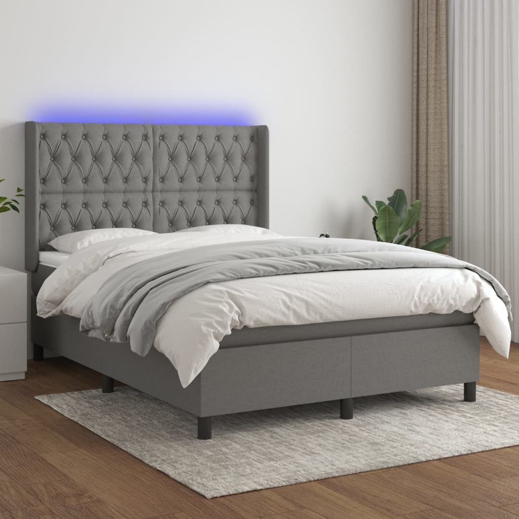 vidaXL Boxspringbett Boxspringbett mit Matratze LED Dunkelgrau 140x200 cm S günstig online kaufen