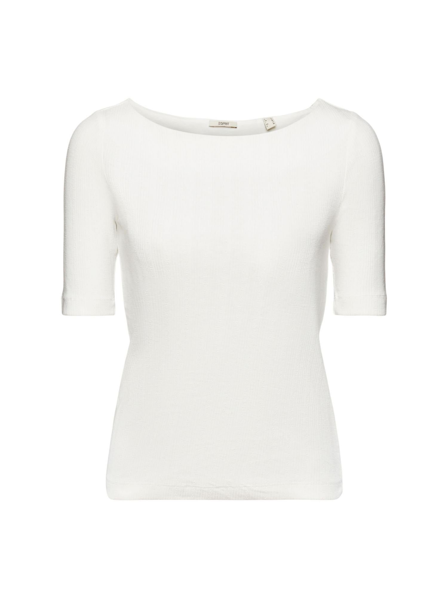 Esprit T-Shirt Pointelle-T-Shirt in gerippter Optik (1-tlg) OFF WHITE