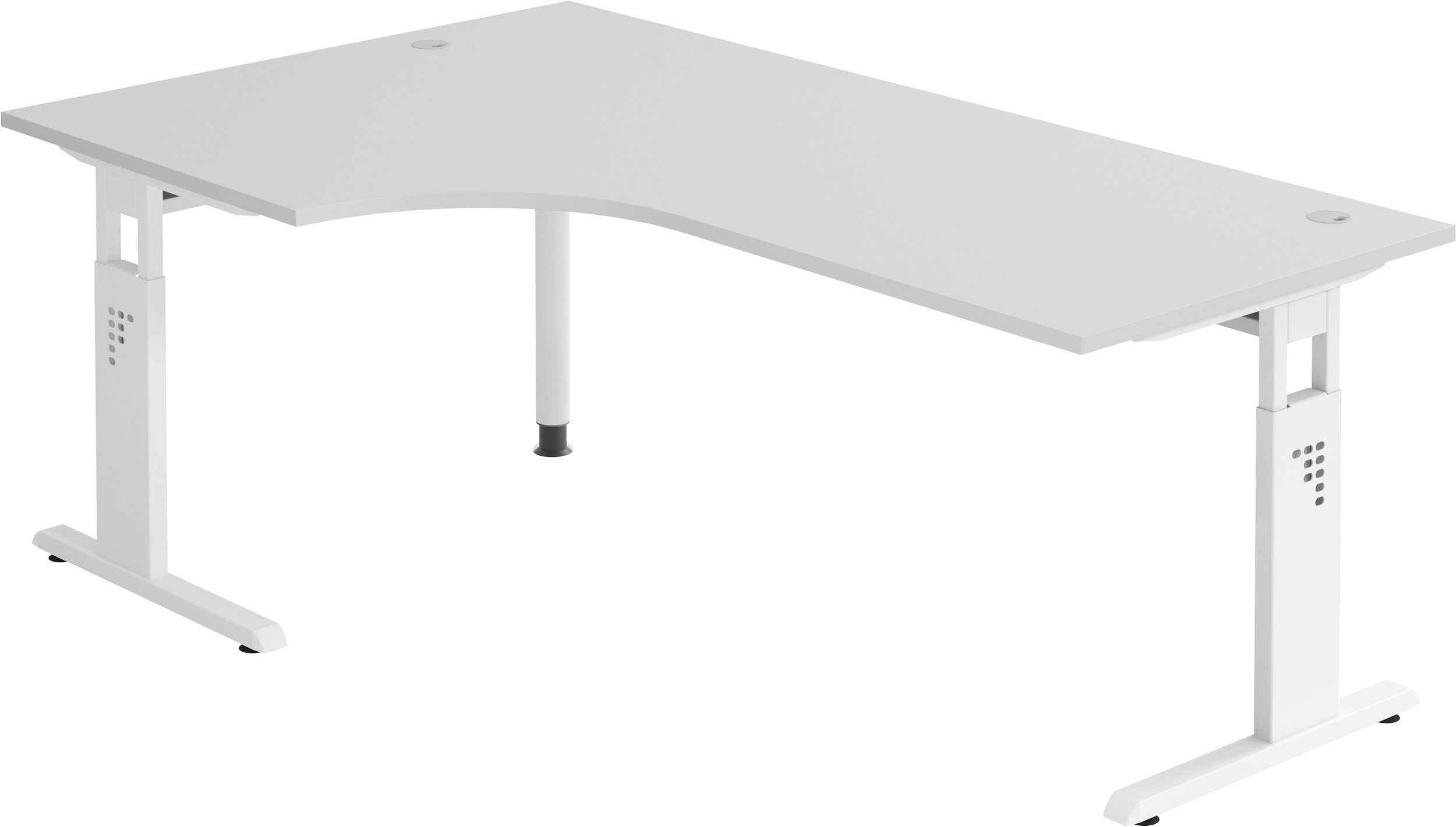 bümö Schreibtisch Schreibtisch Serie-O, Eckform: 200 x 120 cm - Dekor: Grau - Gestell: Weiß