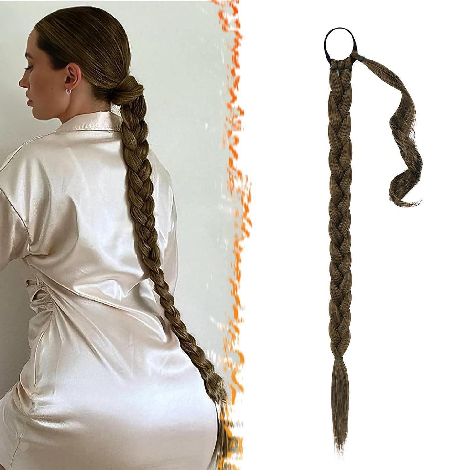 LuxusKollektion Kunsthaar-Extension 66cm Langes Geflochtenes Pferdeschwanz-Haarverlängerungsgummiband