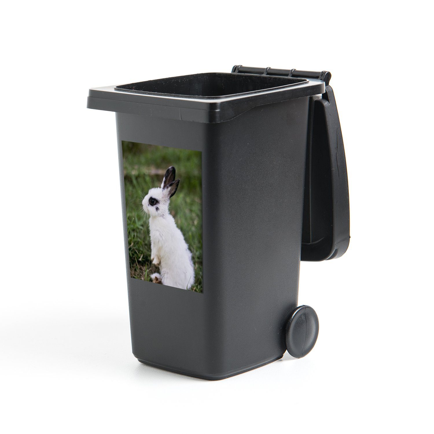 MuchoWow Wandsticker Kaninchen (1 Gras St), Mülltonne, Abfalbehälter Haustier Container, - Sticker, Mülleimer-aufkleber, 