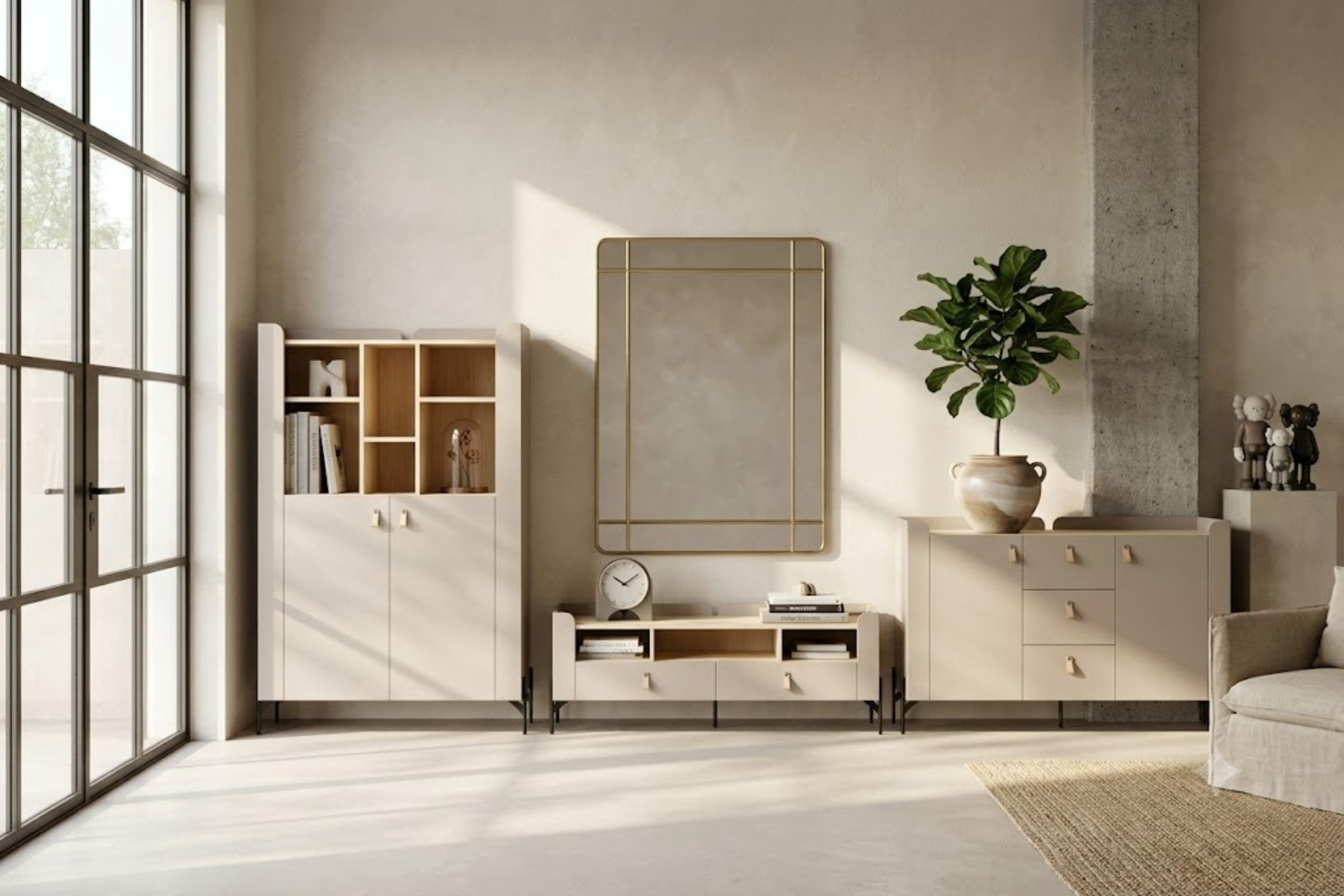 Deine Möbel 24 Wohnzimmer-Set SOVI A Wohnwand, 3-teilig, mit TV-Lowboard, Kommode und Regal, (Set, 3-St., SOVI - Kollektion), skandinavisches Design