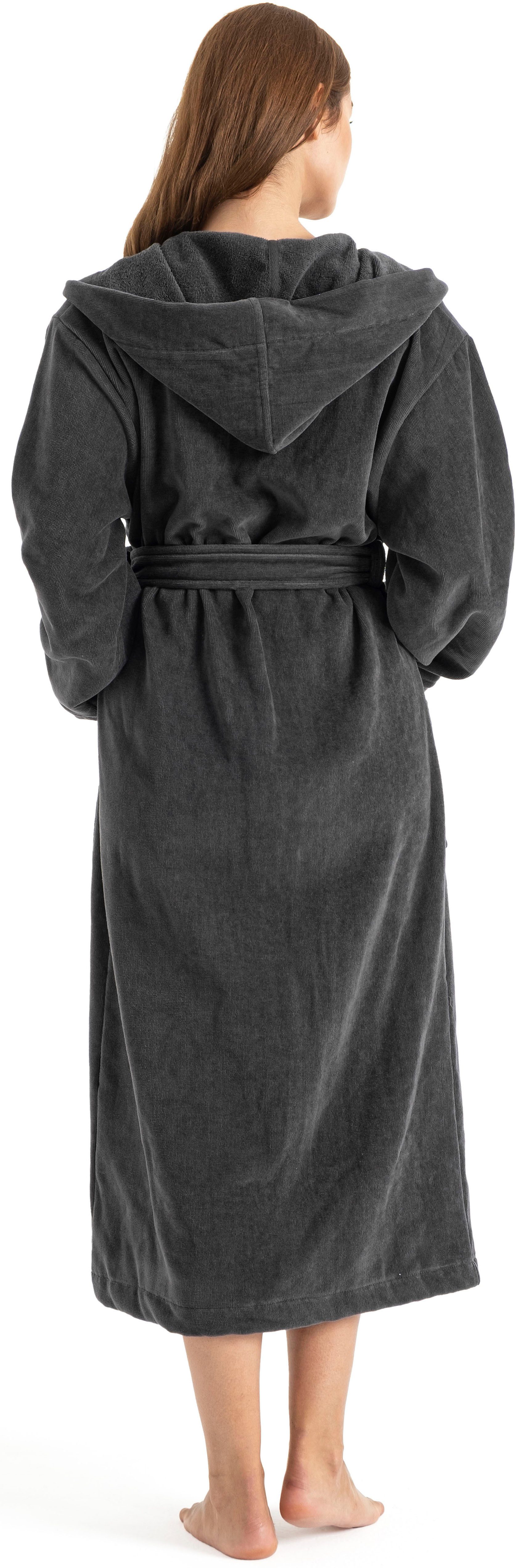 OTTO home Unisex-Bademantel Fenya, 330 g/m², Premium, Hotelbademantel, Morgenmantel, Sauna & Spa, Langform, Veloursfrottier, Kapuze, Gürtel, Reißverschlusstaschen, weich mit GRATIS-Zugabe: 1x Duschtuch 70x140 cm