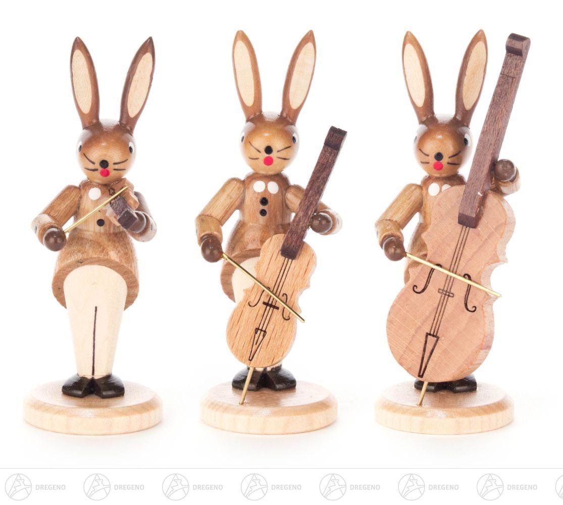 Geige, natur Cello Kontrabass, Hasentrio Streicher und = Osterhase Höhe Erzgebirge Dregeno 8cm mit
