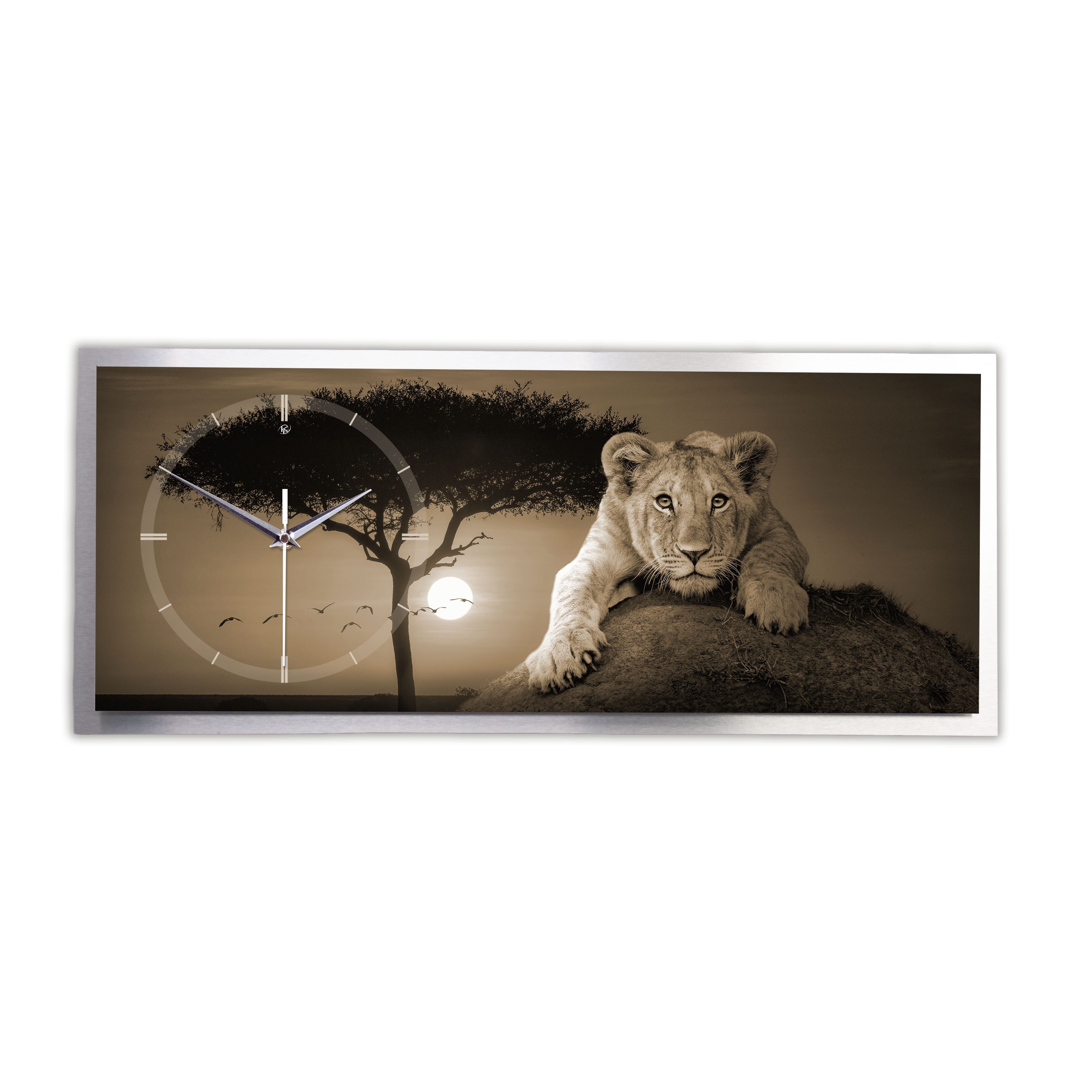 Kreative Feder Wanduhr "Löwe" 3D Designer Wanduhr aus Alu, leise (ohne Ticken; Quarz oder Funkuhrwerk; verschiedene Größen)