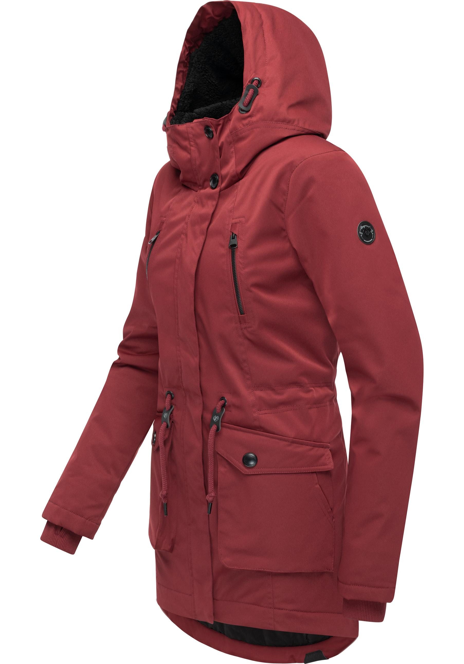 Ragwear Kurzmantel Ellsa YOUMODO Winterparka mit auffälligen Taillenzugkordeln und Kapuze