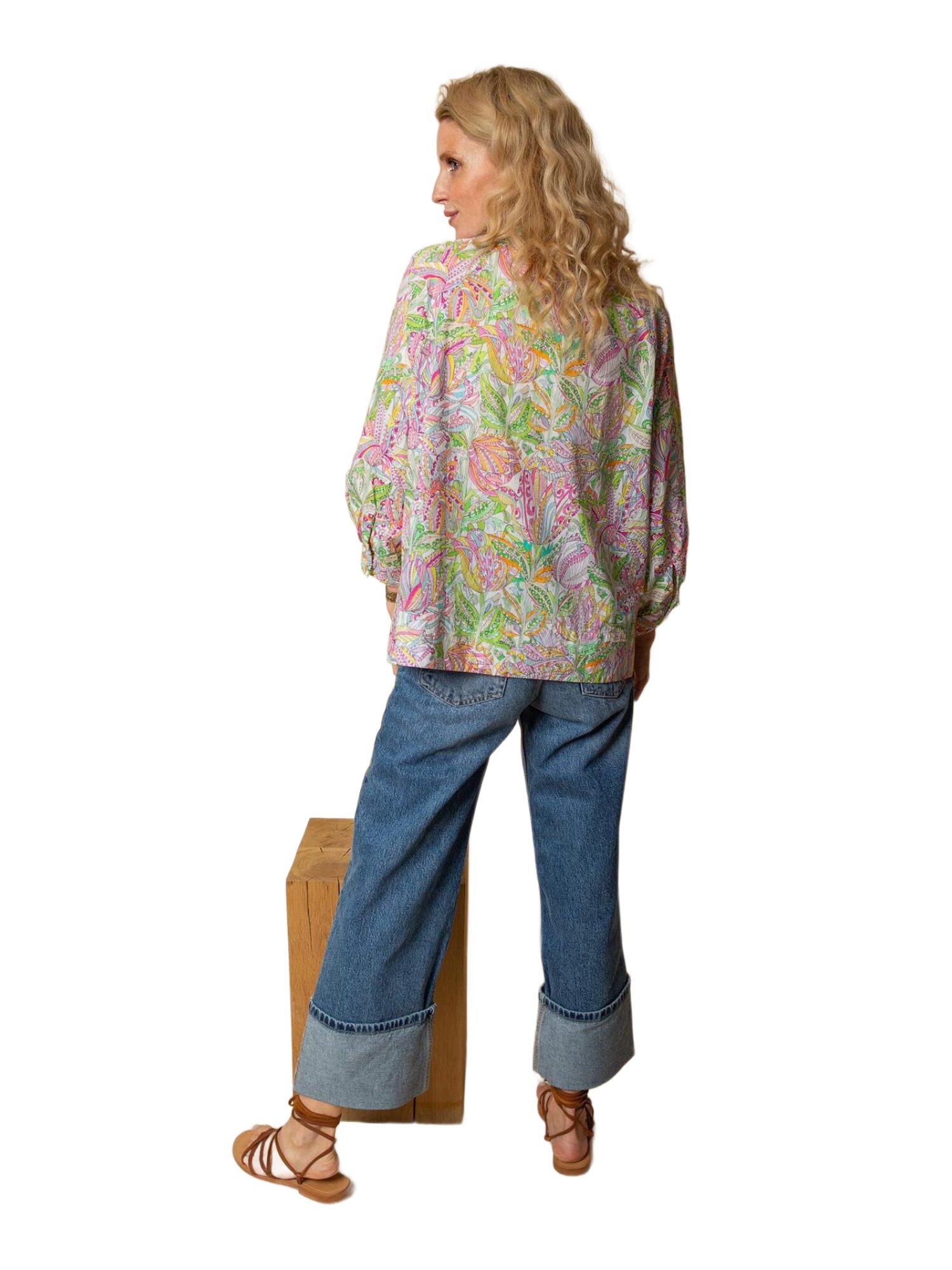 Emily Van Den Bergh Blusenshirt bunt,Casual,Baumwolle,Allover-Print,V-Ausschnitt,7/8 Arm,Casual Fit