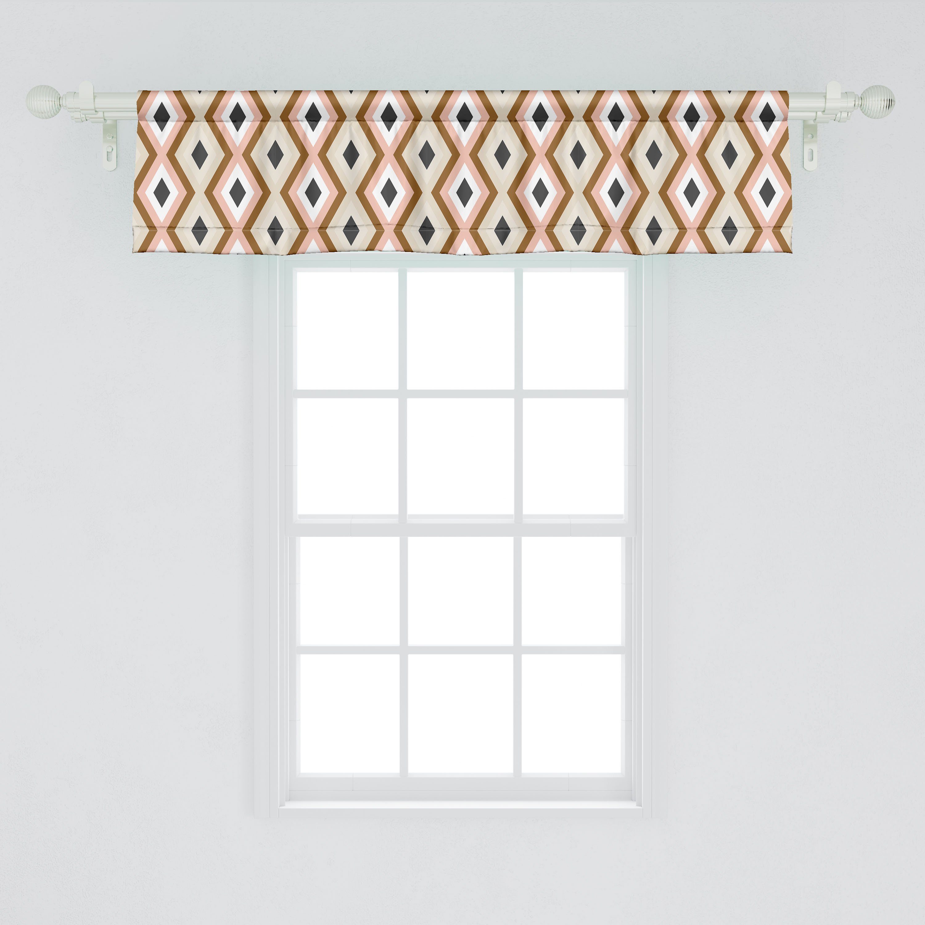 Schlafzimmer Abstrakt Abakuhaus, Stangentasche, Microfaser, Volant 70er für Vorhang mit Dekor Küche Rhombus Scheibengardine Style Modern