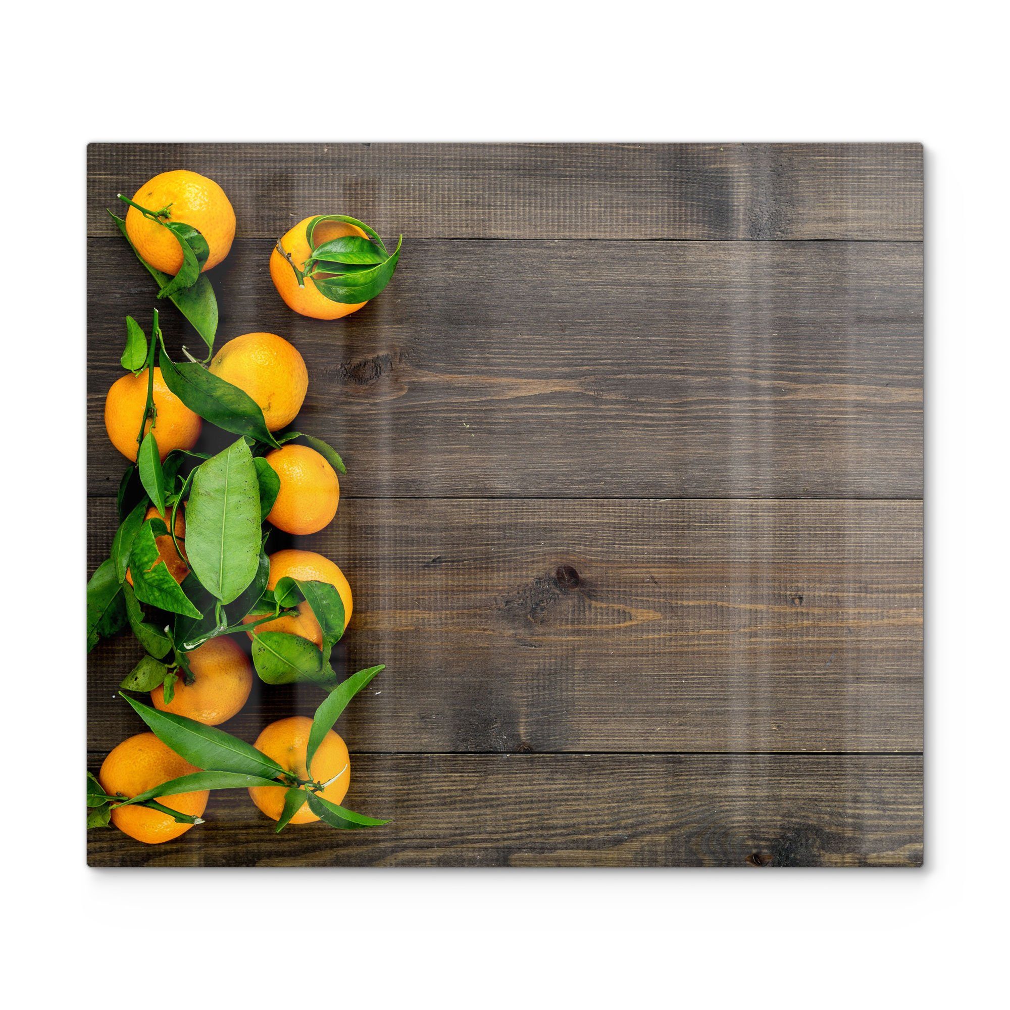 DEQORI Herdblende-/Abdeckplatte 'Orangen auf Holzbrettern', Glas, (1 tlg), Glas Herdabdeckplatte Ceranfeld Herd