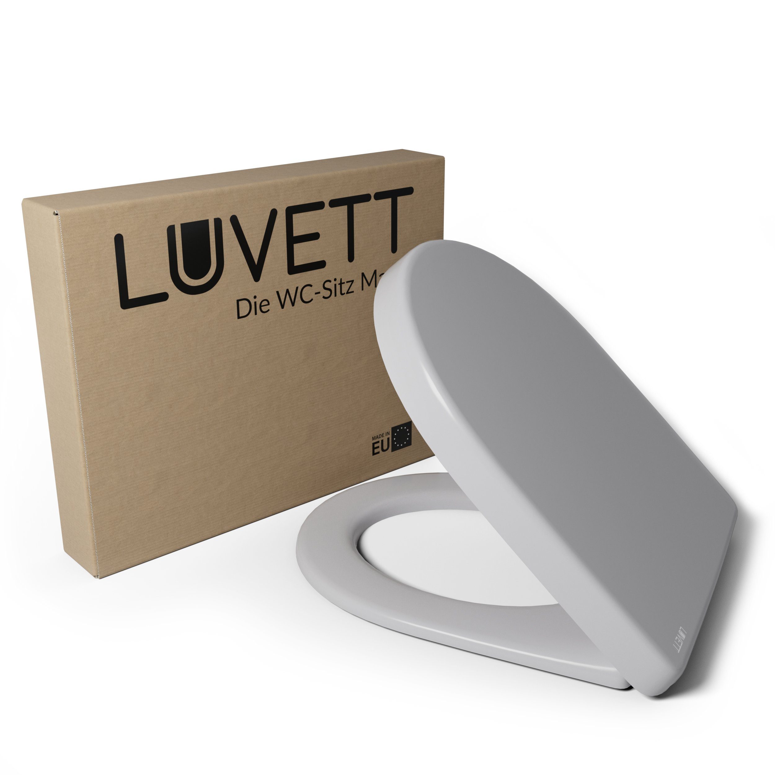 LUVETT WC-Sitz D-Form universal D140 (Inklusive 3 Befestigungsarten), mit Original SoftClose® Absenkautomatik, Duroplast, WrapOver