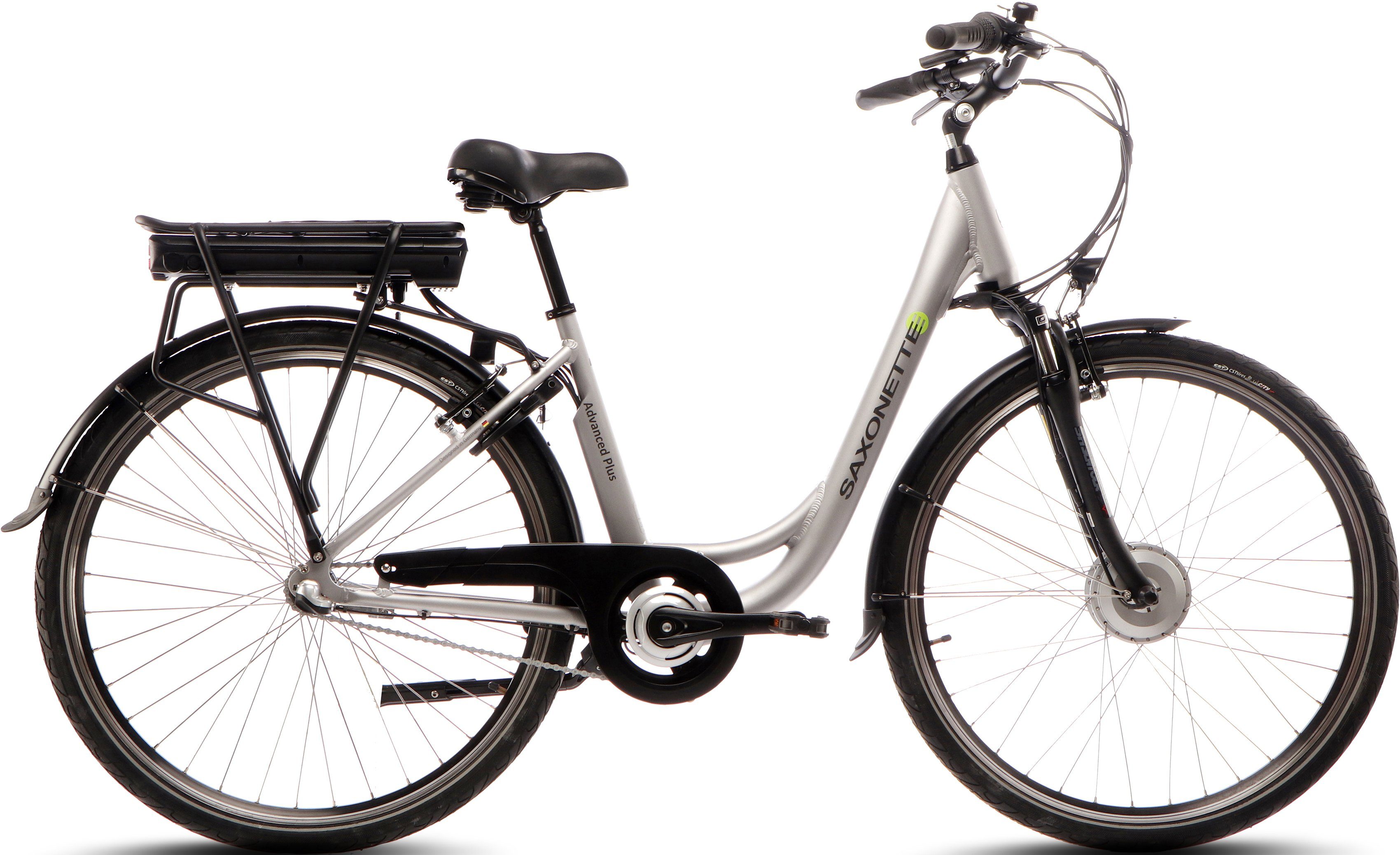 SAXONETTE E-Bike Cityrad Advanced Plus, 3 Gang Shimano SHIMANO Nexus Schaltwerk, Nabenschaltung, Frontmotor, 375 Wh, (mit Akku-Ladegerät u. integr. Rahmenschloss), Pedelec, Elektrofahrrad für Damen u. Herren