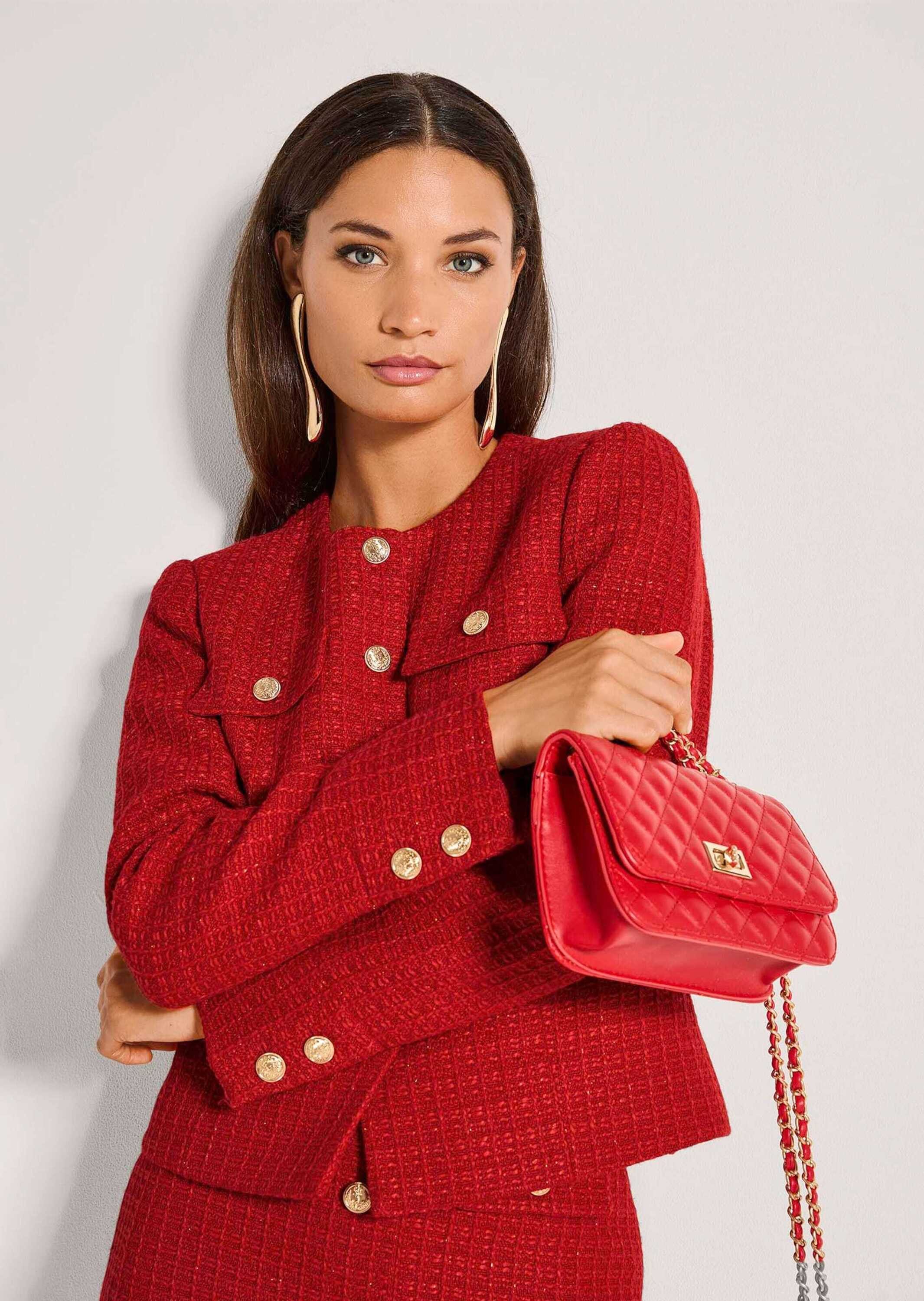 MADELEINE Kurzblazer Eleganter Kurzblazer ohne Kragen Uni-Design mit klassischem Rundhalsausschnitt