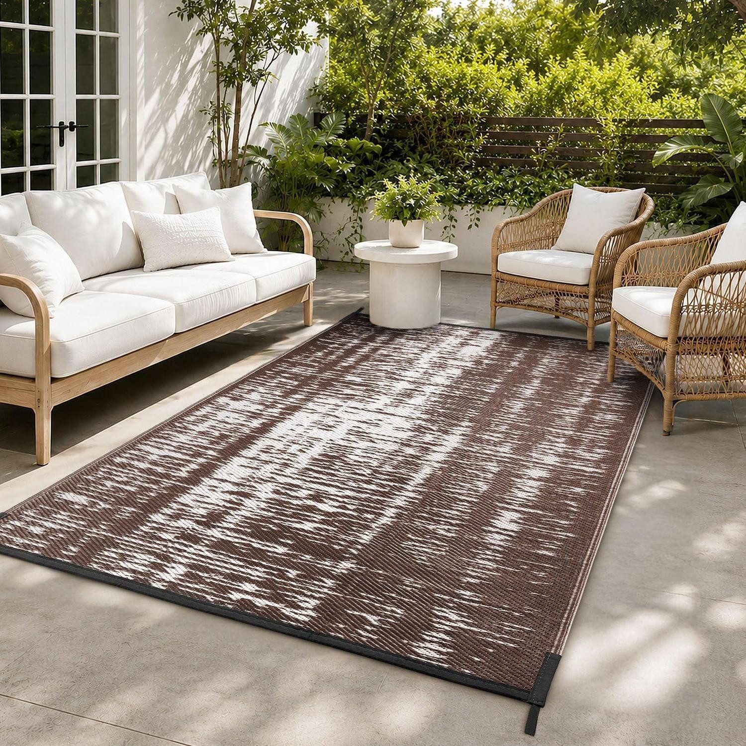 LuxusKollektion Outdoorteppich Outdoor Teppich Kaffee & Weiß 120x180cm, rechteckig, Höhe: 5 mm